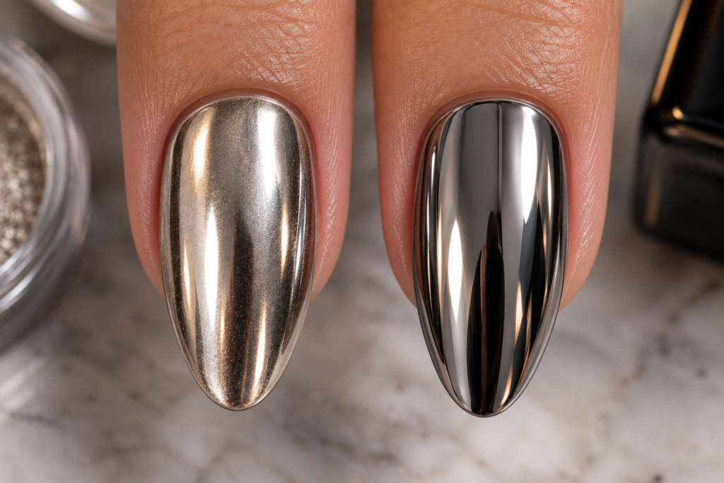 Comparison of chrome powder finish versus chrome gel polish finish
