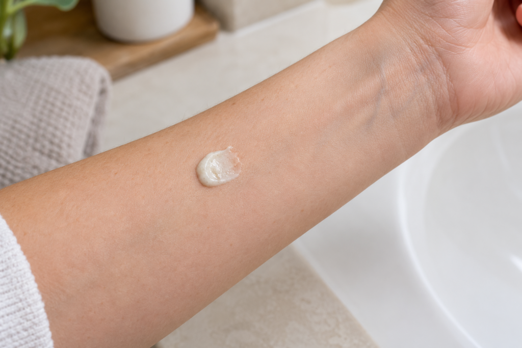 Patch test being performed on the inner arm before using hair color