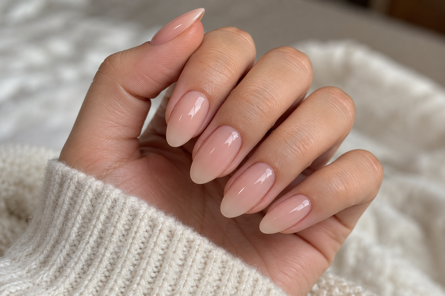 Hand with a neatly applied set of press-on nails