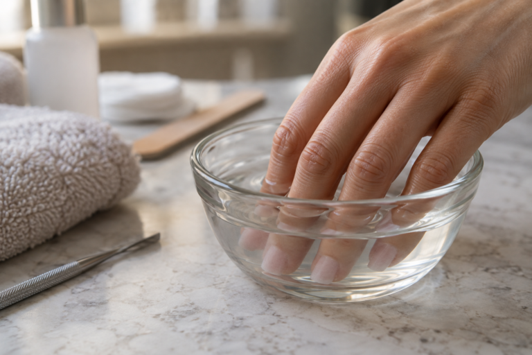 Hand soaking in acetone to remove glue-on nails