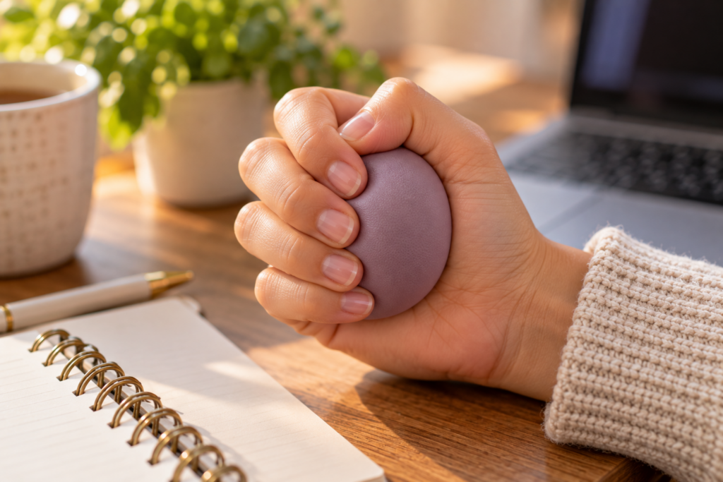 Hand holding a fidget tool as an alternative to nail biting