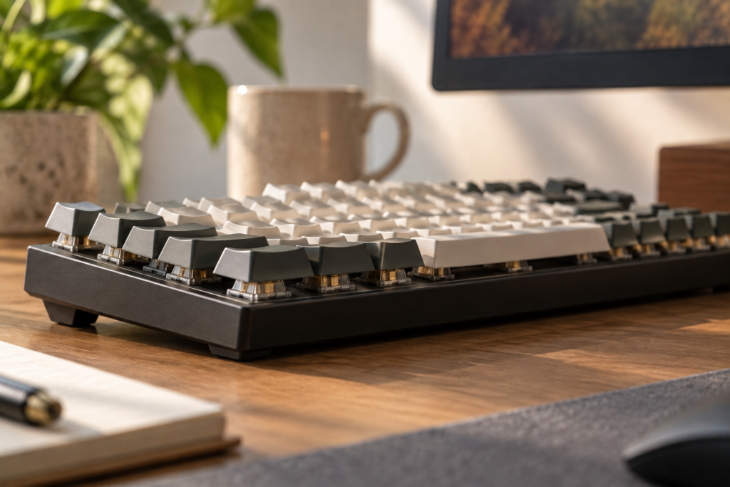 Mechanical keyboard with curved keycaps suited for typing with long nails
