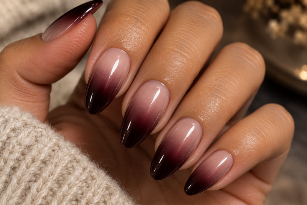 Finished ombre manicure with a smooth color gradient blend