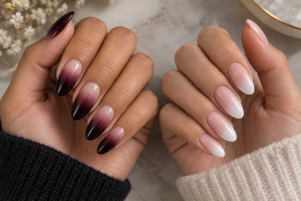 Comparison of classic ombre nails and baby boomer gradient nails