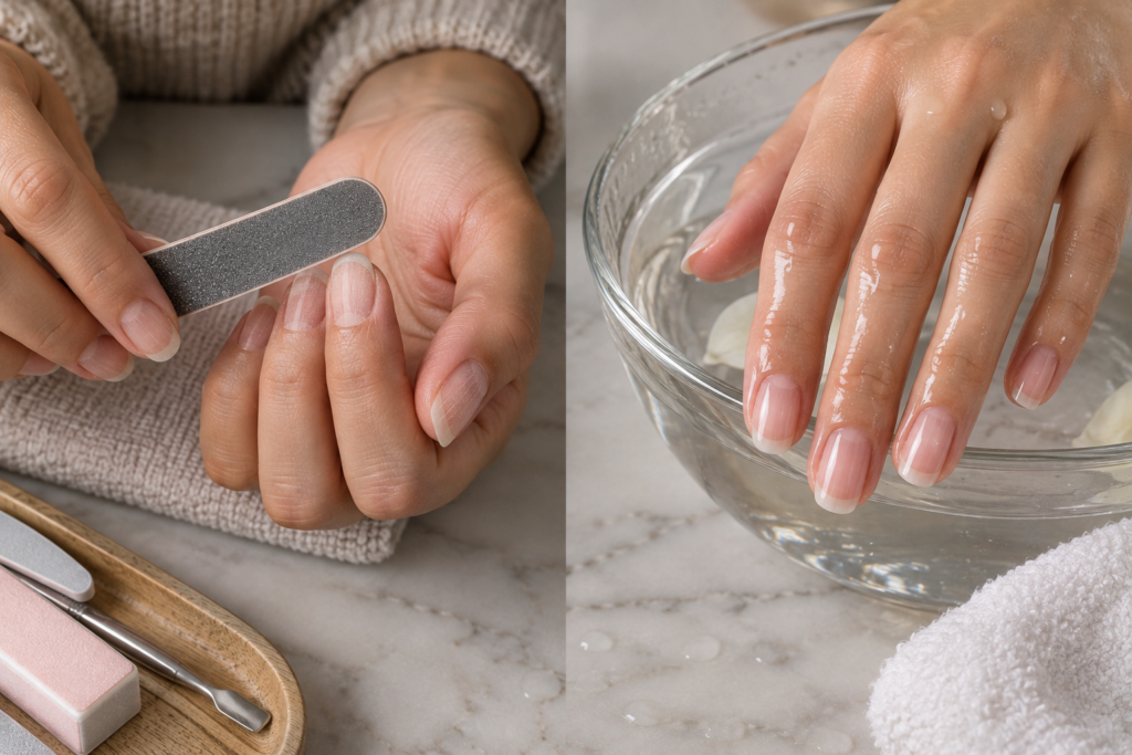 Comparison of dry nails versus wet nails before filing