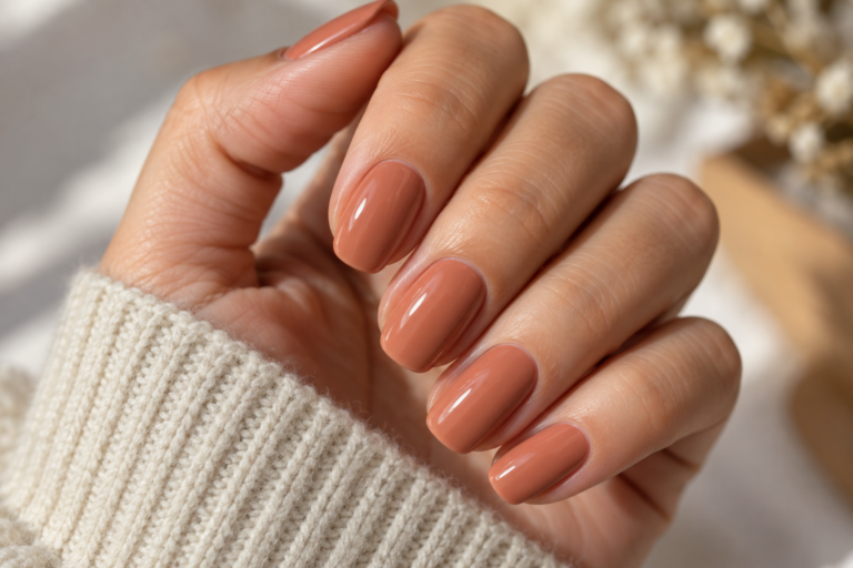 Hand with a smooth, durable dip powder manicure