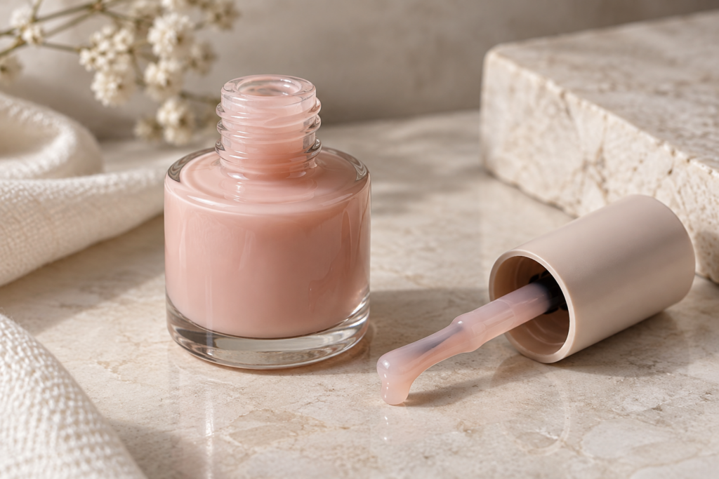 Bottle of builder gel with a brush applicator