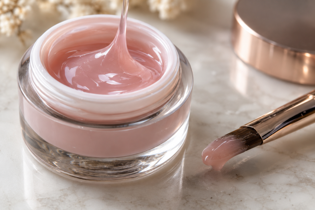 Bottle of thick builder gel with a brush applicator