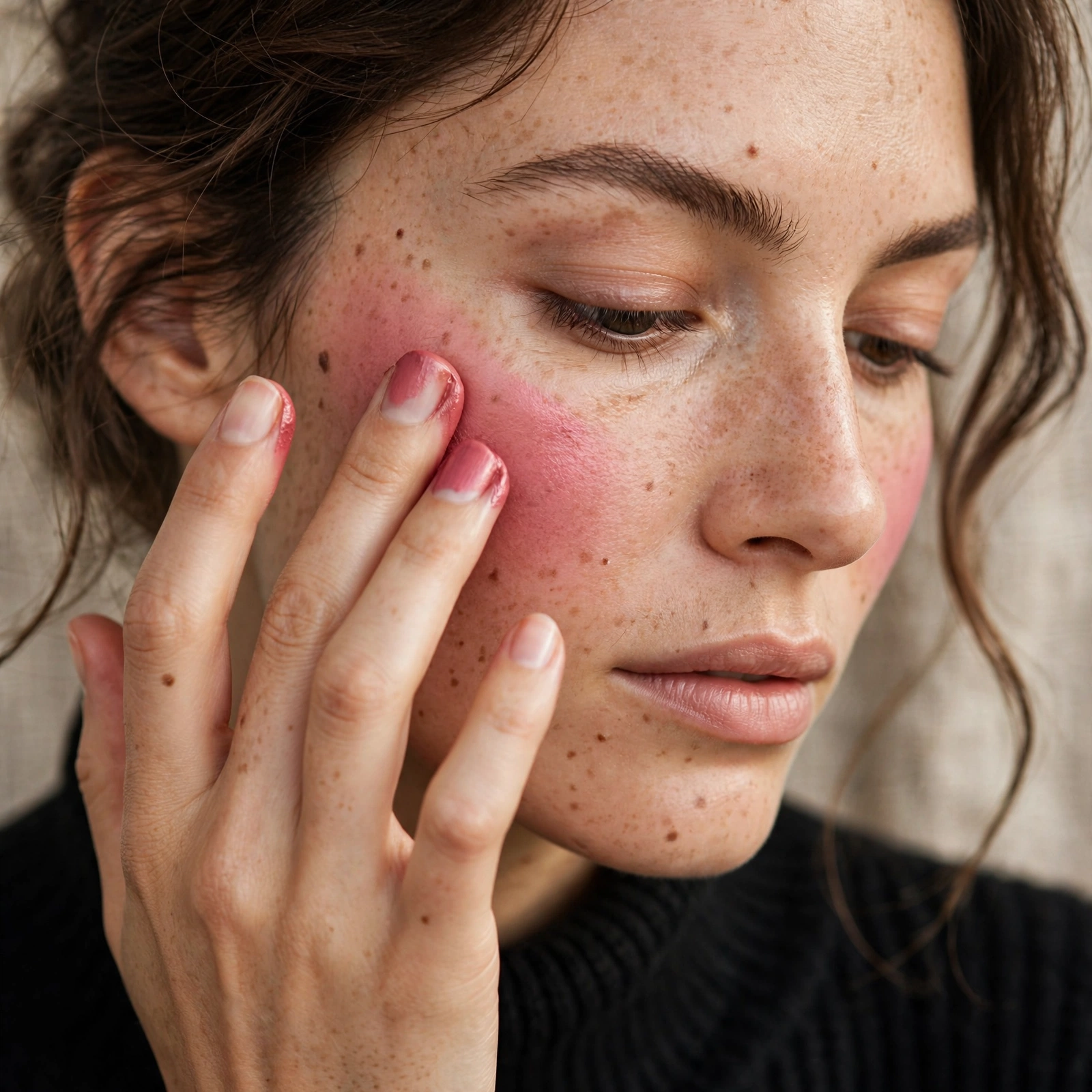 Applying berry blush for vamp romantic makeup