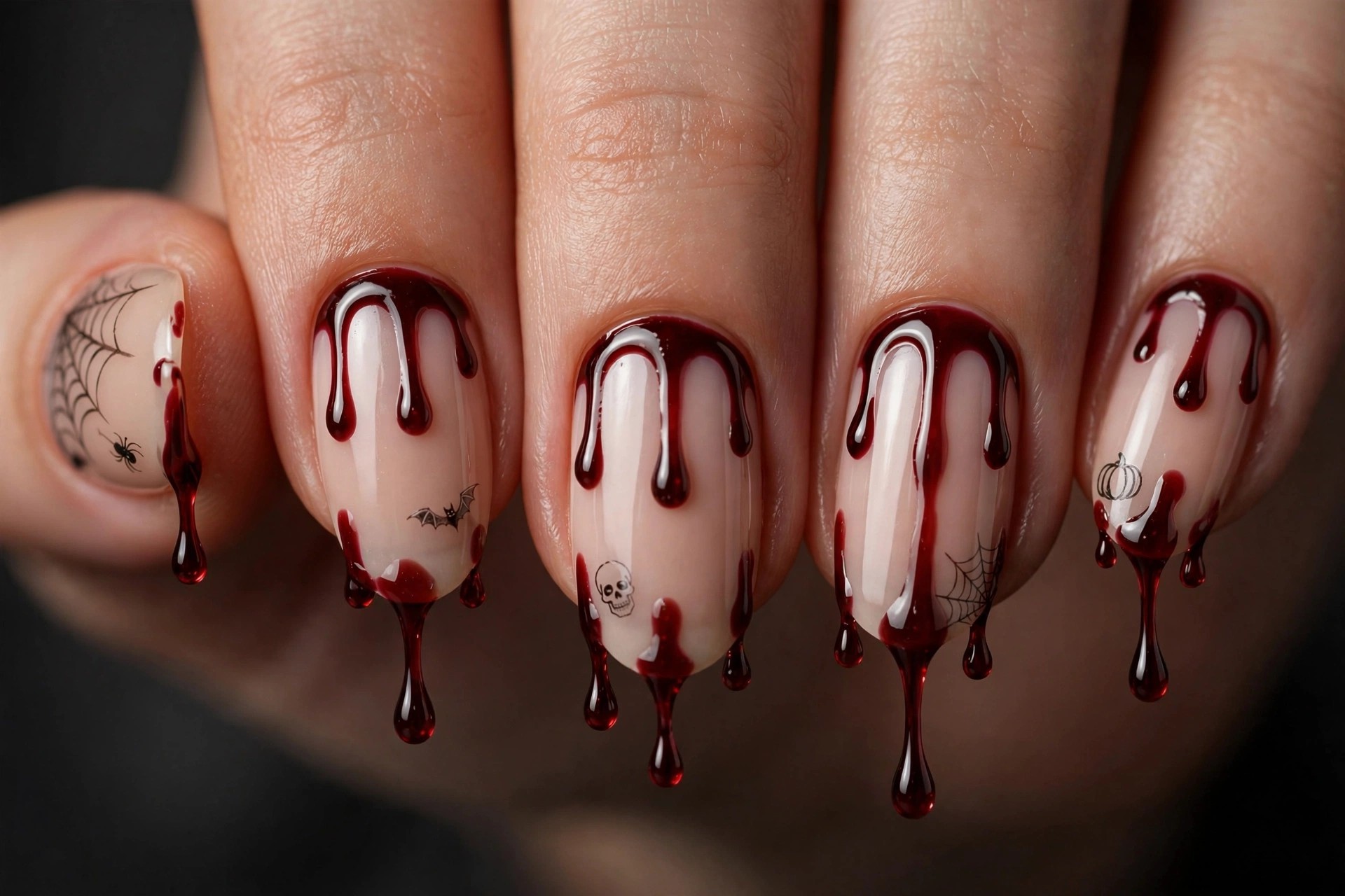 Blood drip Halloween nail art design