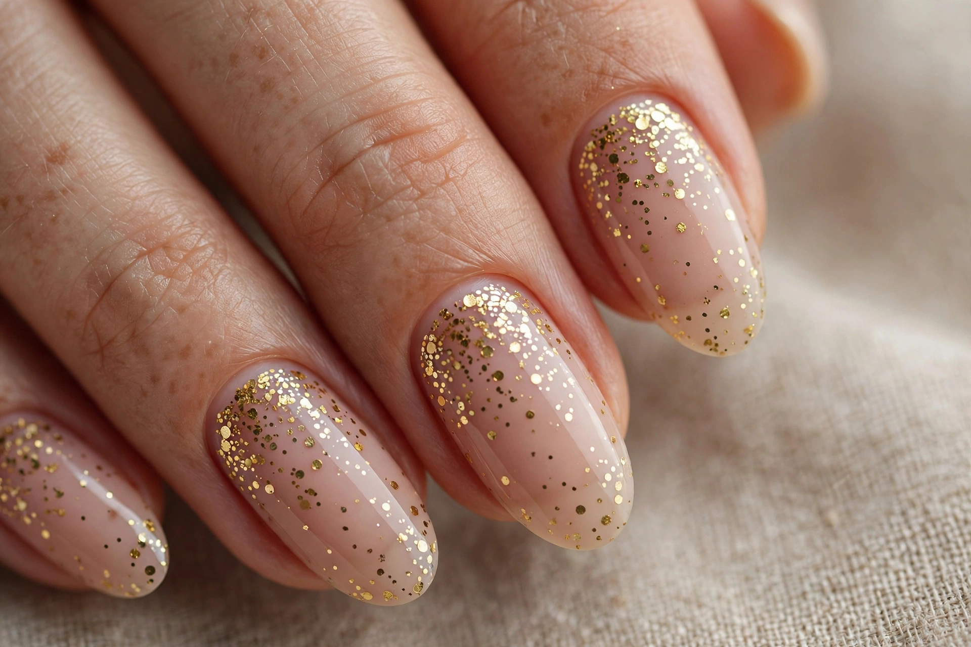 Champagne sparkle dot Christmas nail design
