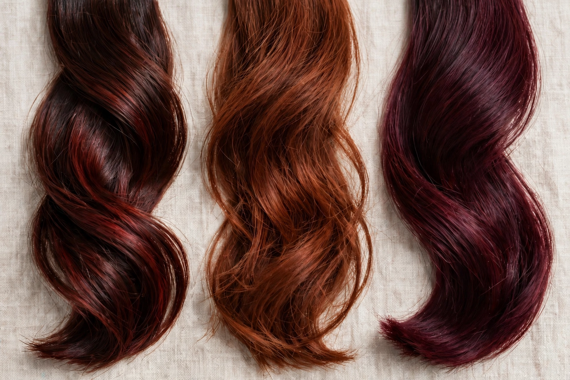 Cherry cola versus auburn versus burgundy hair color comparison