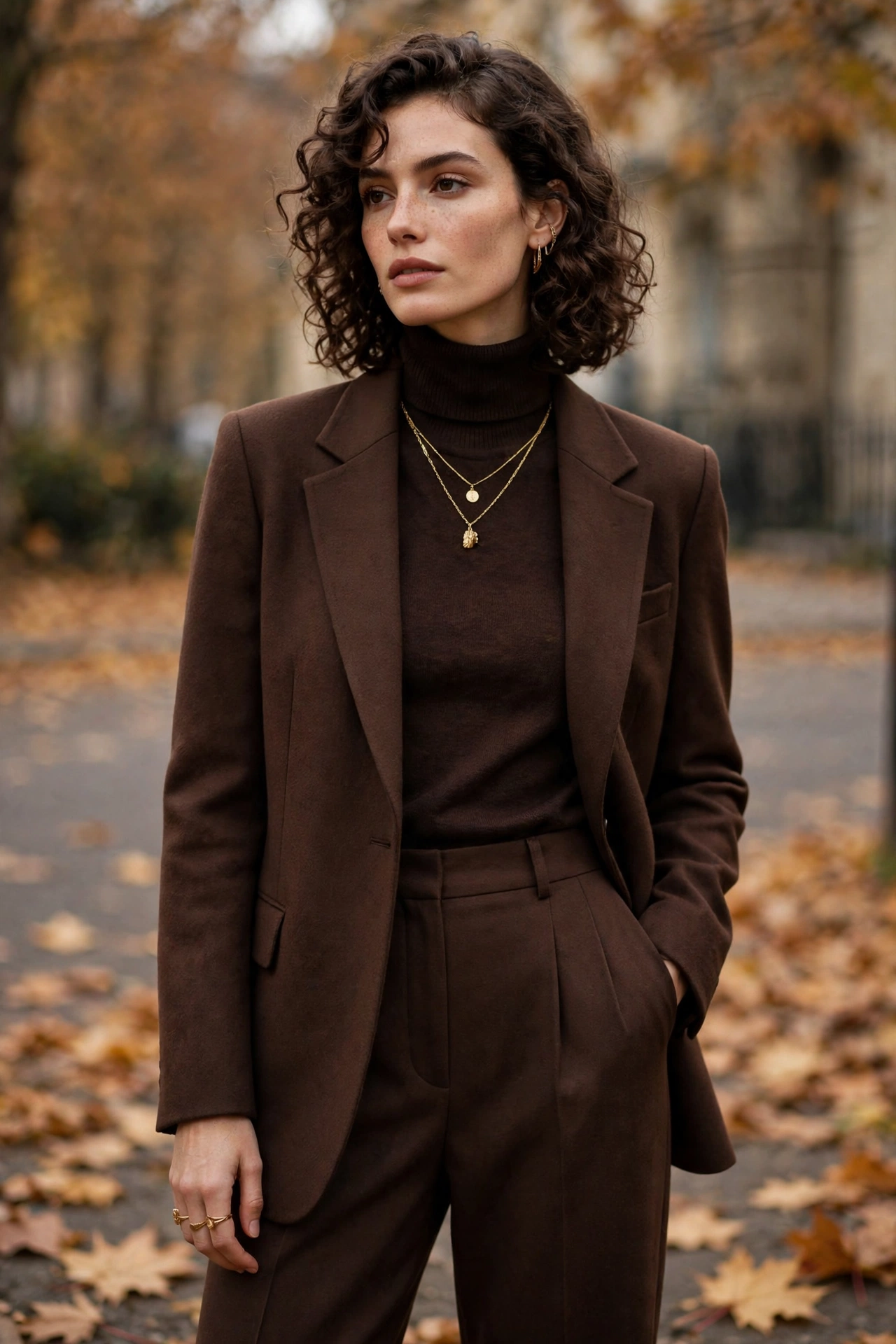 Chocolate brown monochrome fall outfit