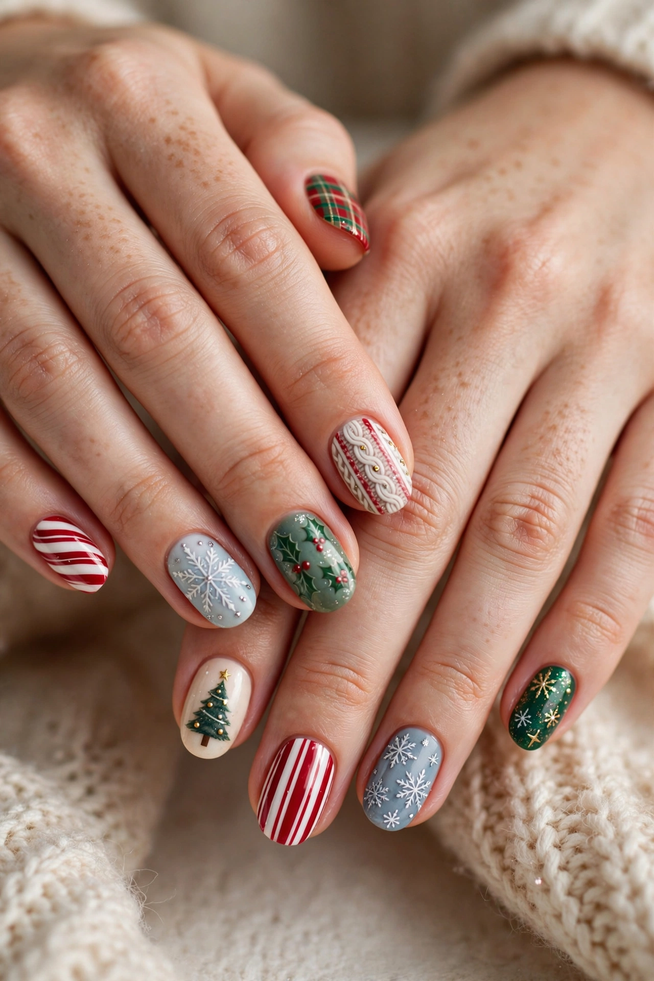 Featured image showing 25 DIY Christmas nail art designs on hands