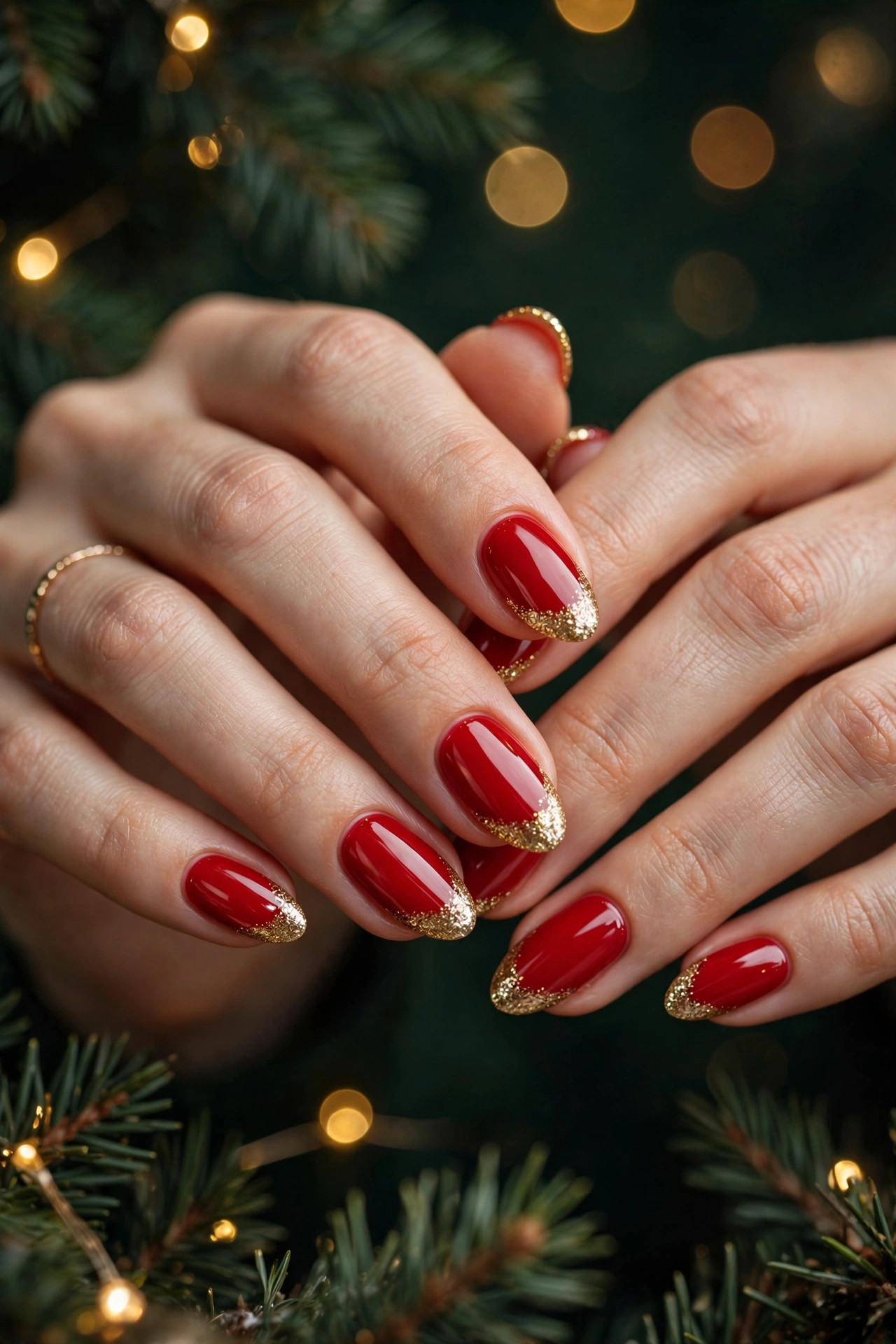 Christmas nail design: Classic Red and Gold Tips