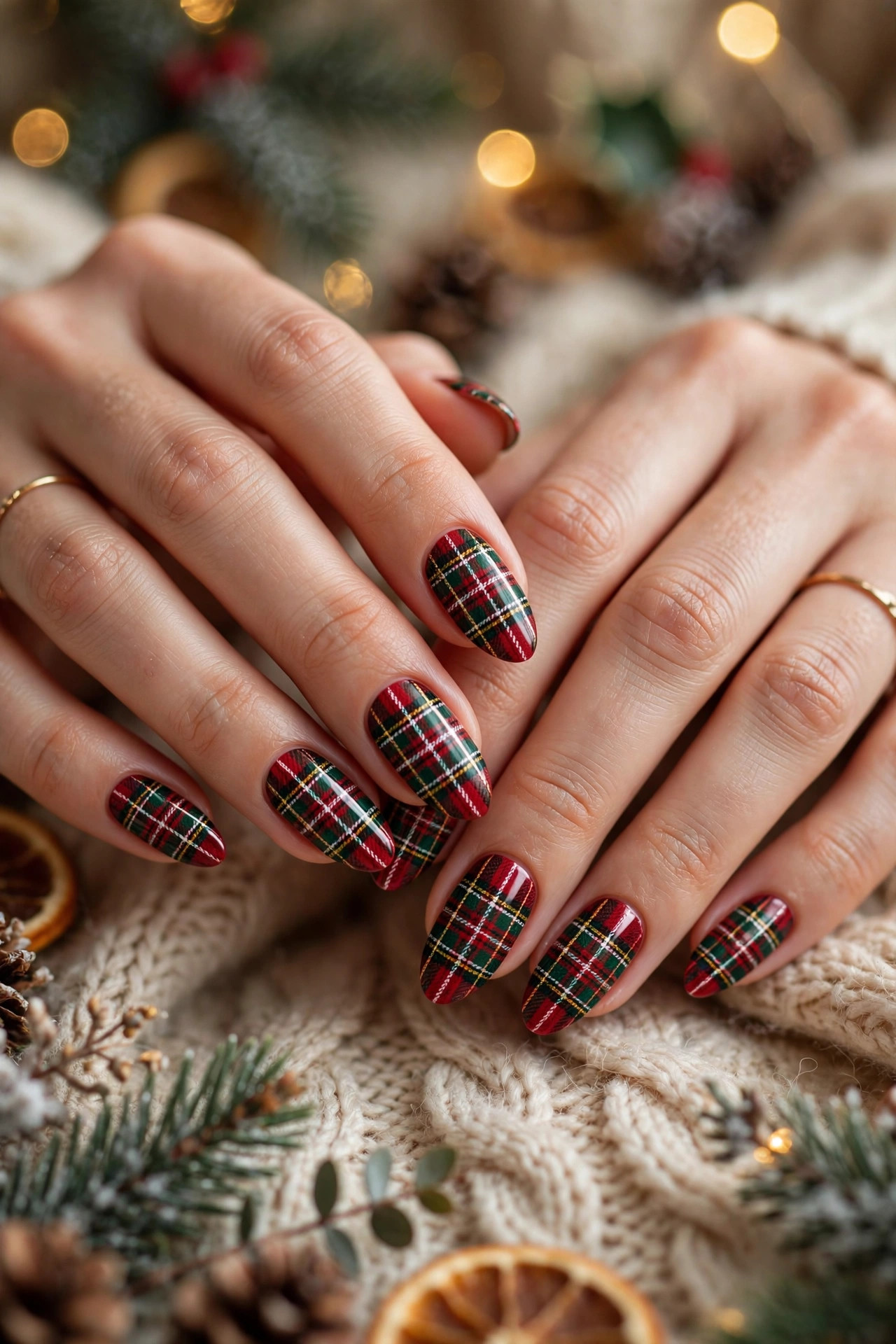 Christmas nail design: Tartan Plaid