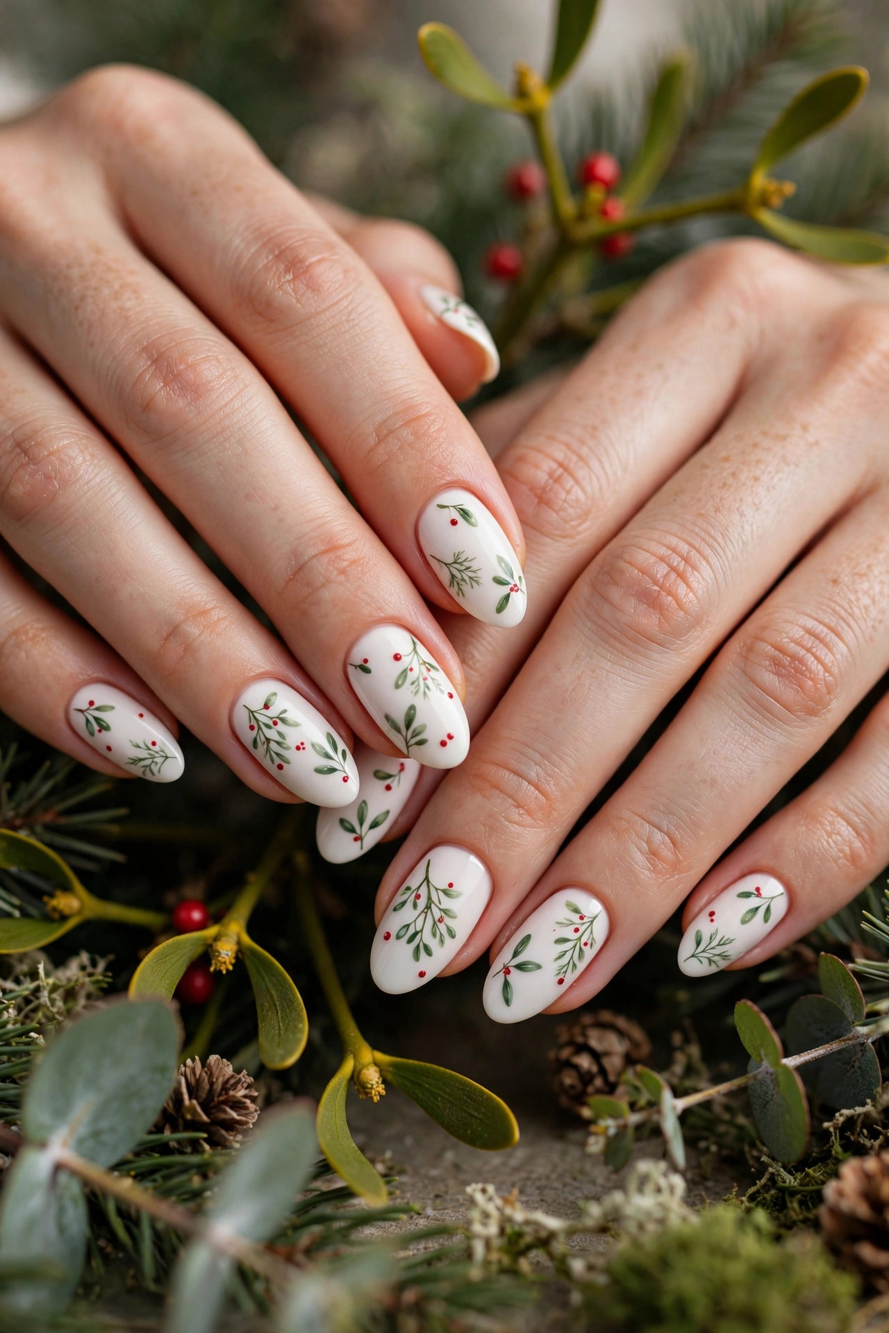 Christmas nail design: Mistletoe Berries