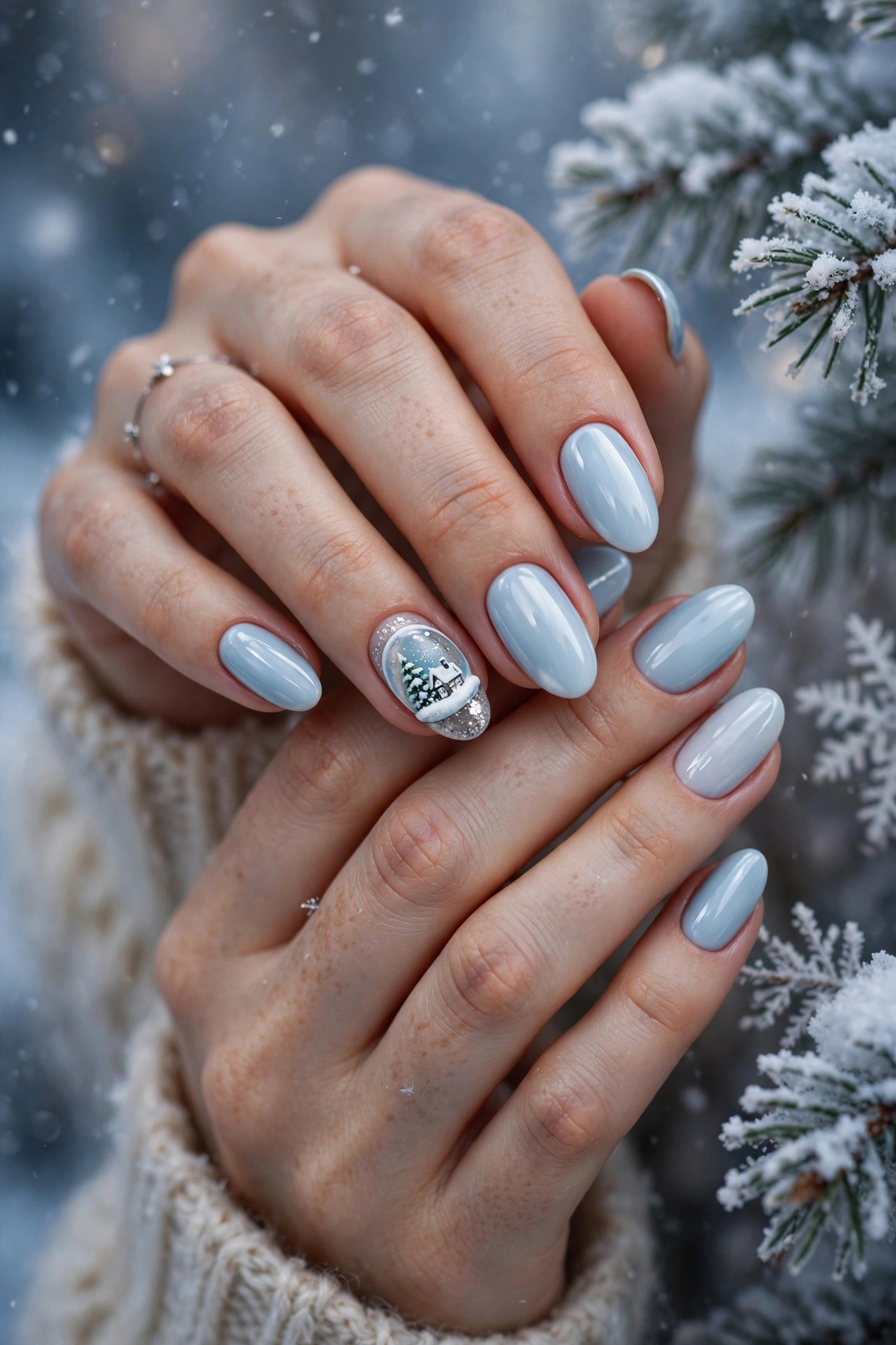 Christmas nail design: Snow Globe Accent