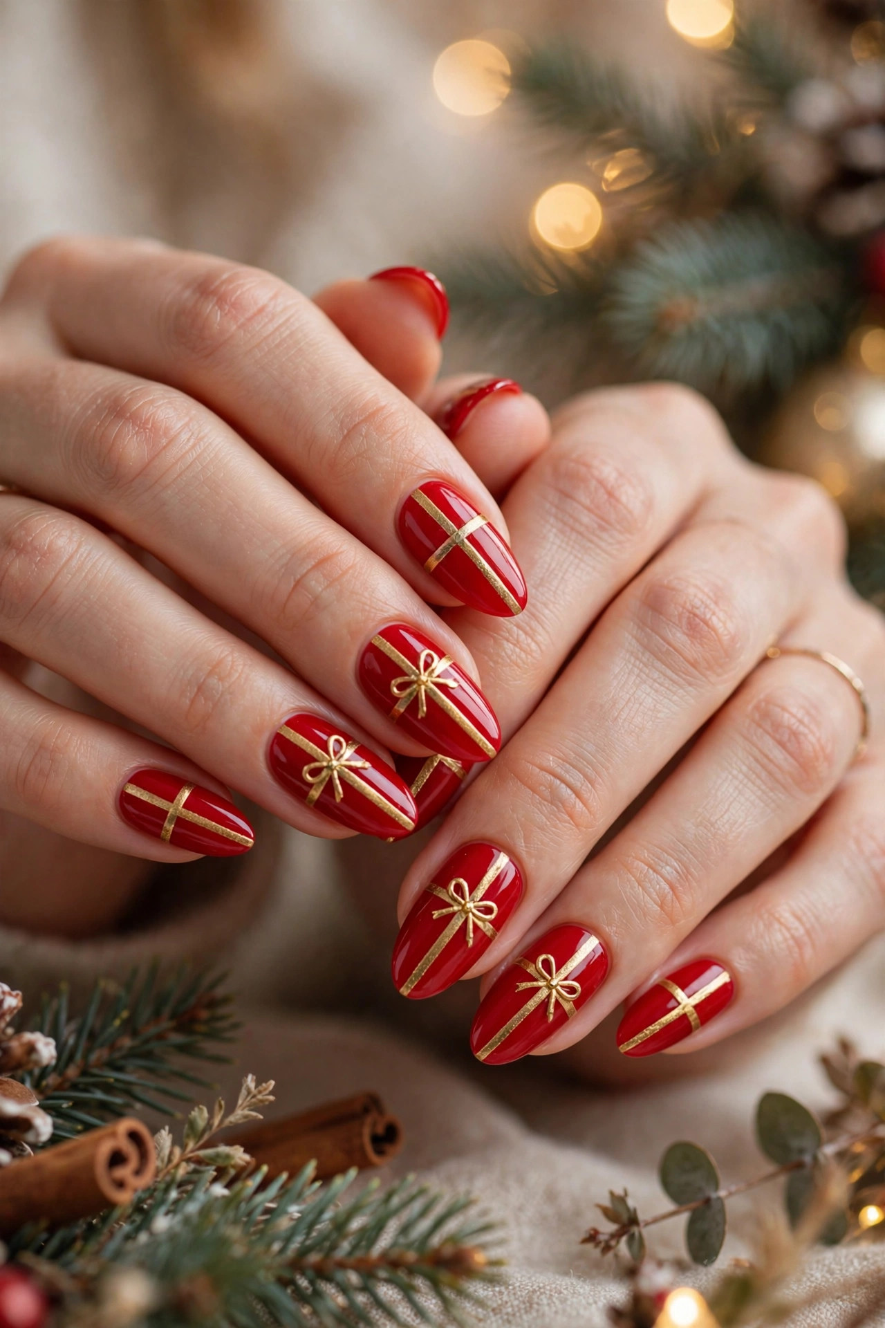 Christmas nail design: Gift Wrap Bows