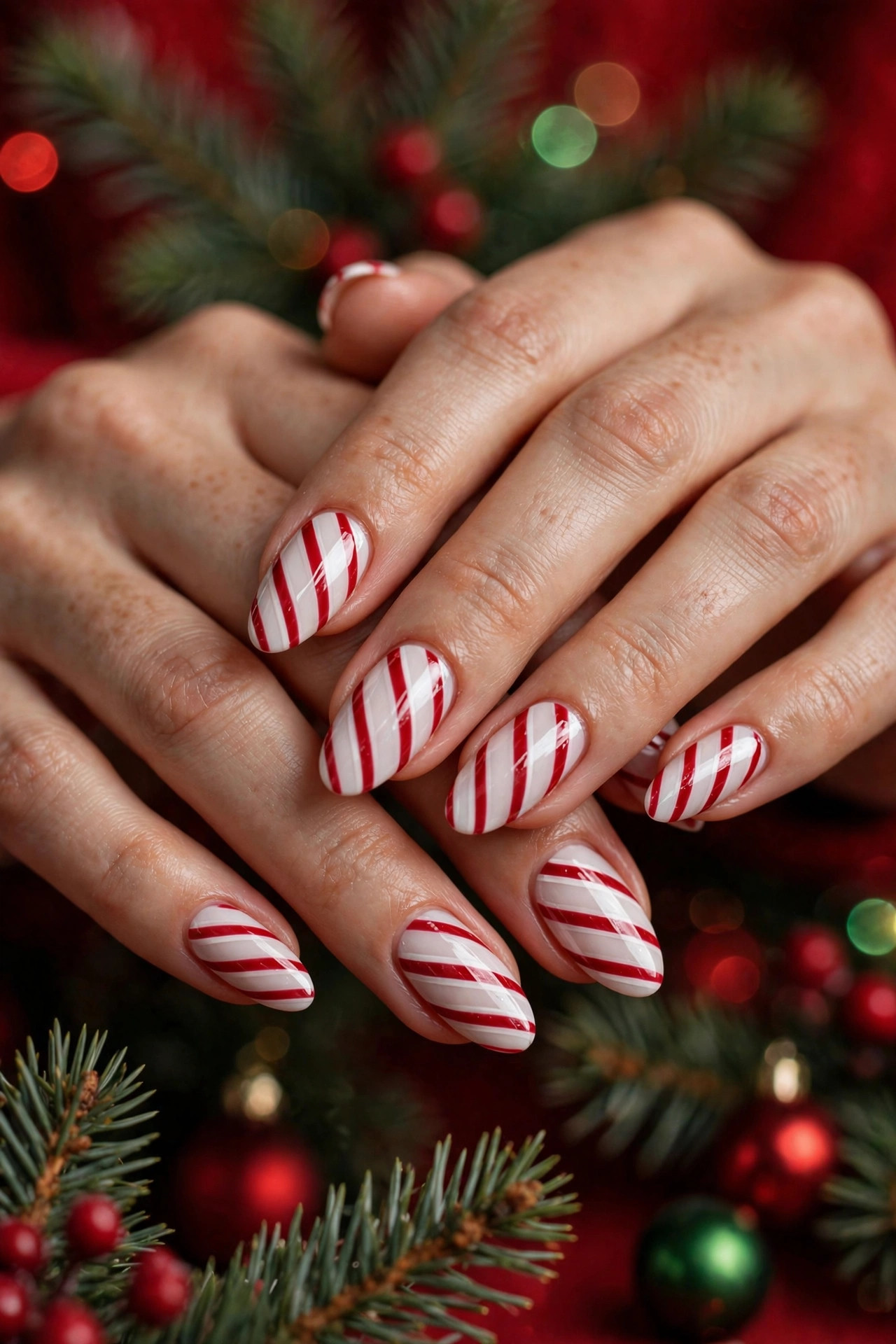 Christmas nail design: Candy Cane Stripes