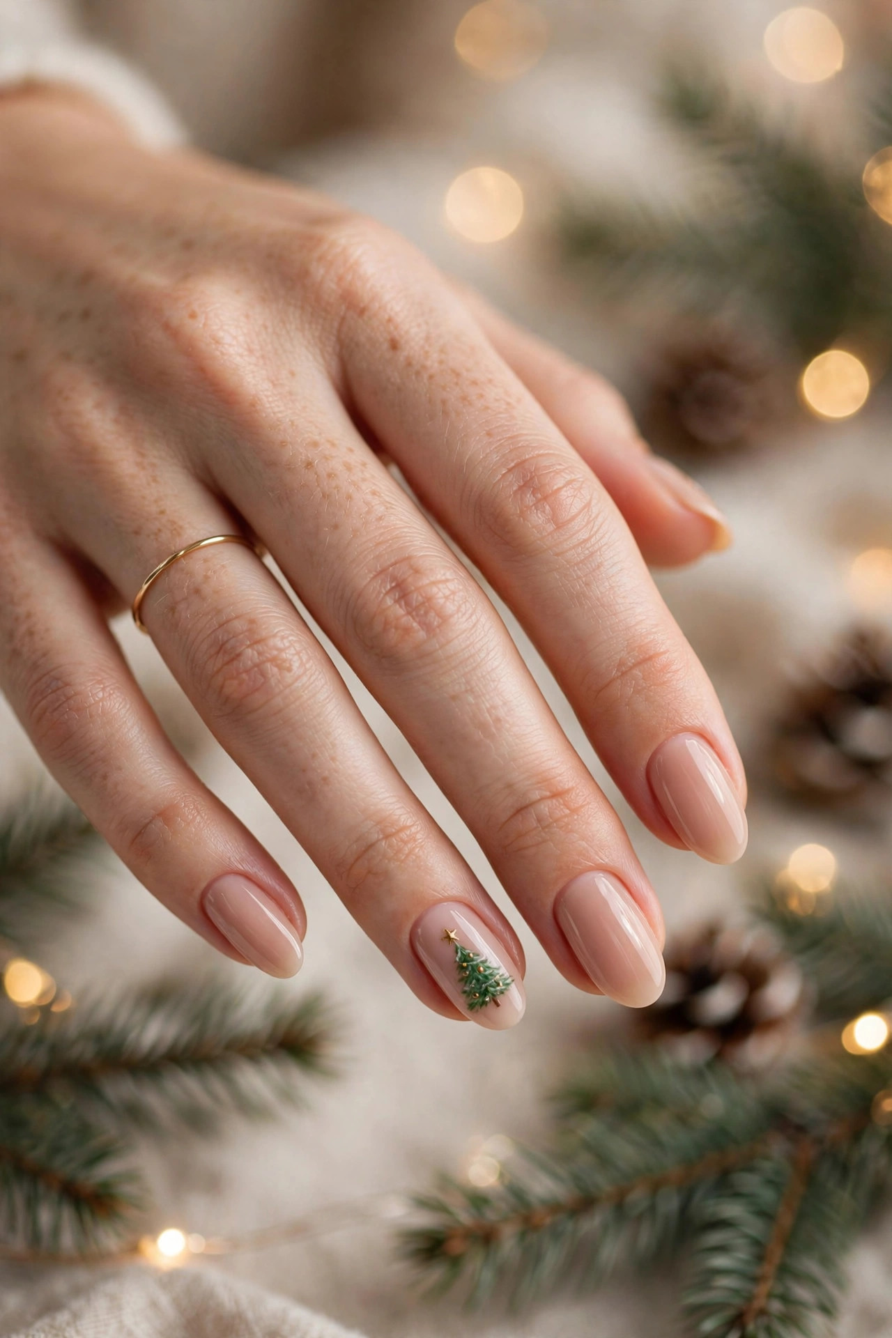 Christmas nail design: Tiny Christmas Tree Accent