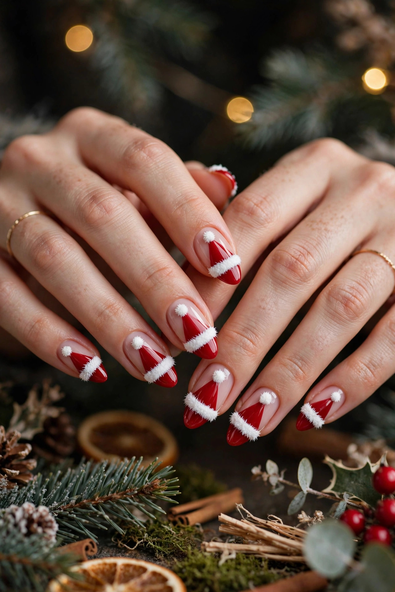 Christmas nail design: Santa Hat French Tips