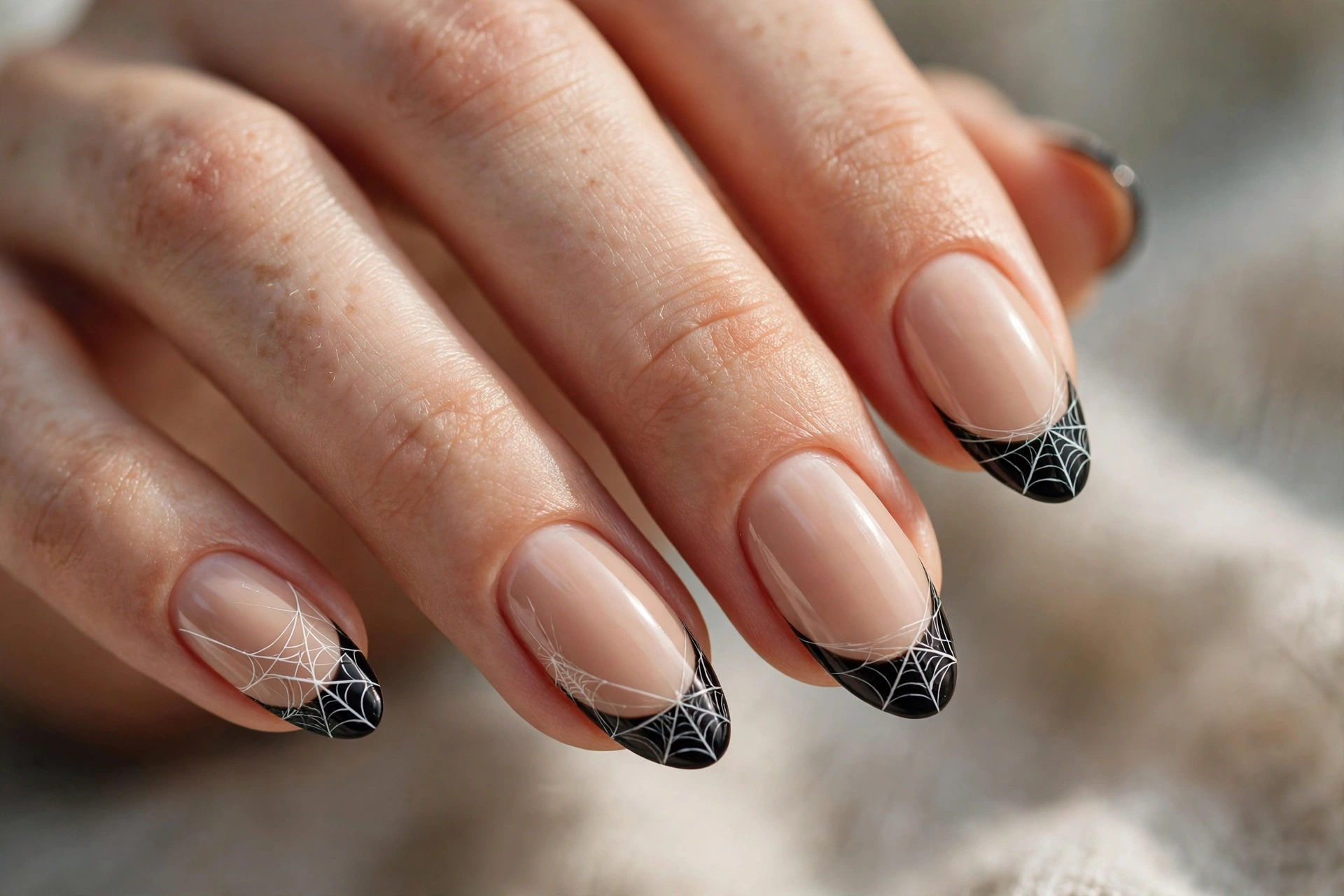 Cobweb French tip Halloween nail design