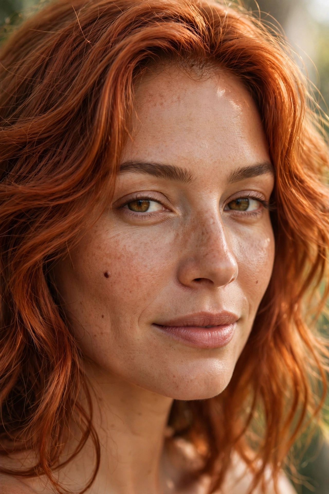 Classic copper hair color complementing warm skin tone