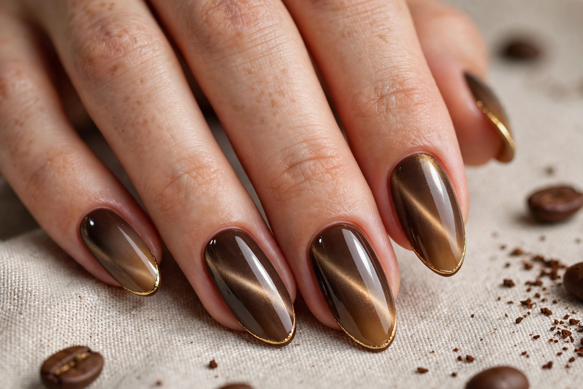 Espresso latte nail designs with ombre and cat-eye