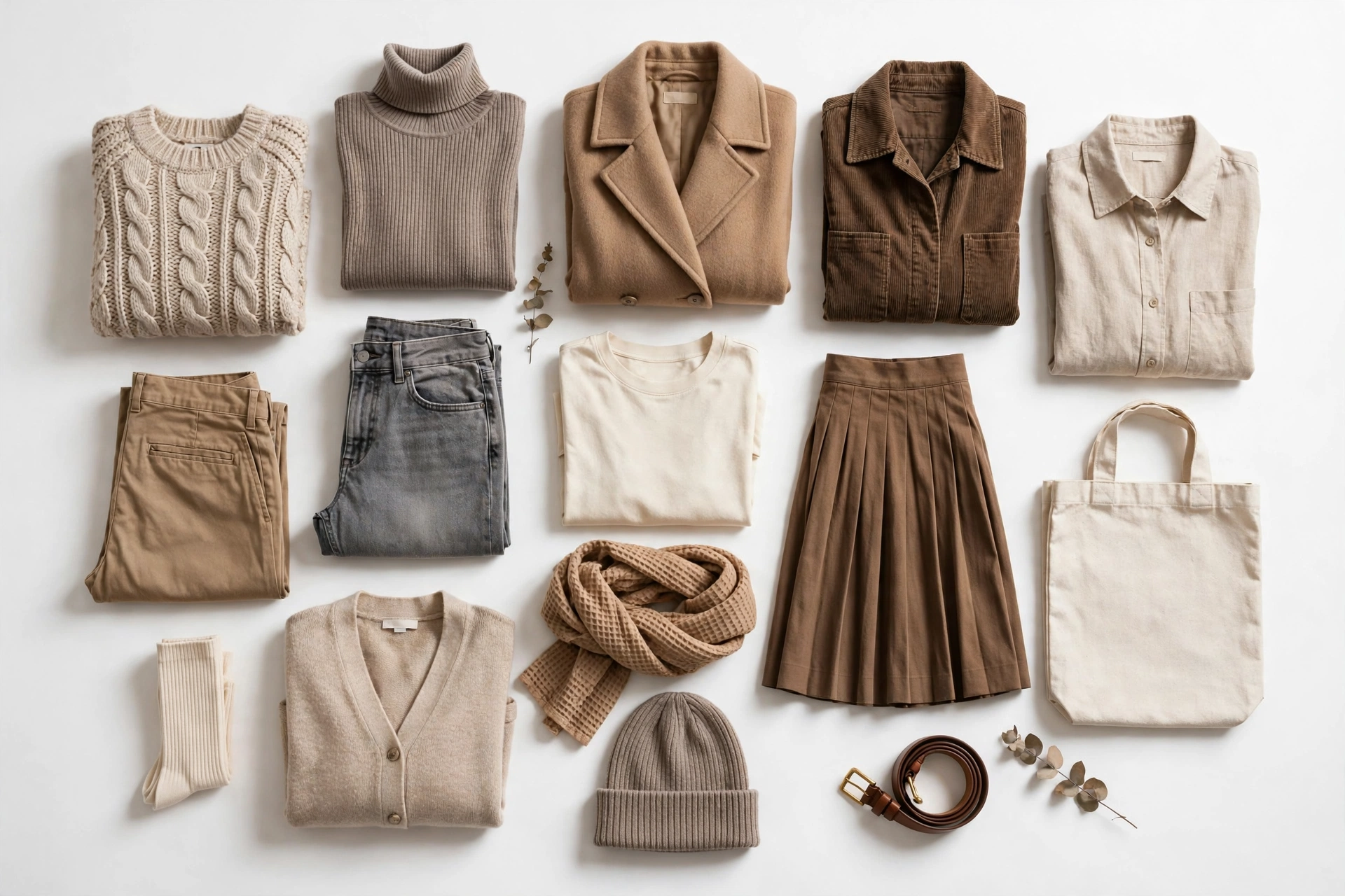 15-piece fall capsule wardrobe flat lay