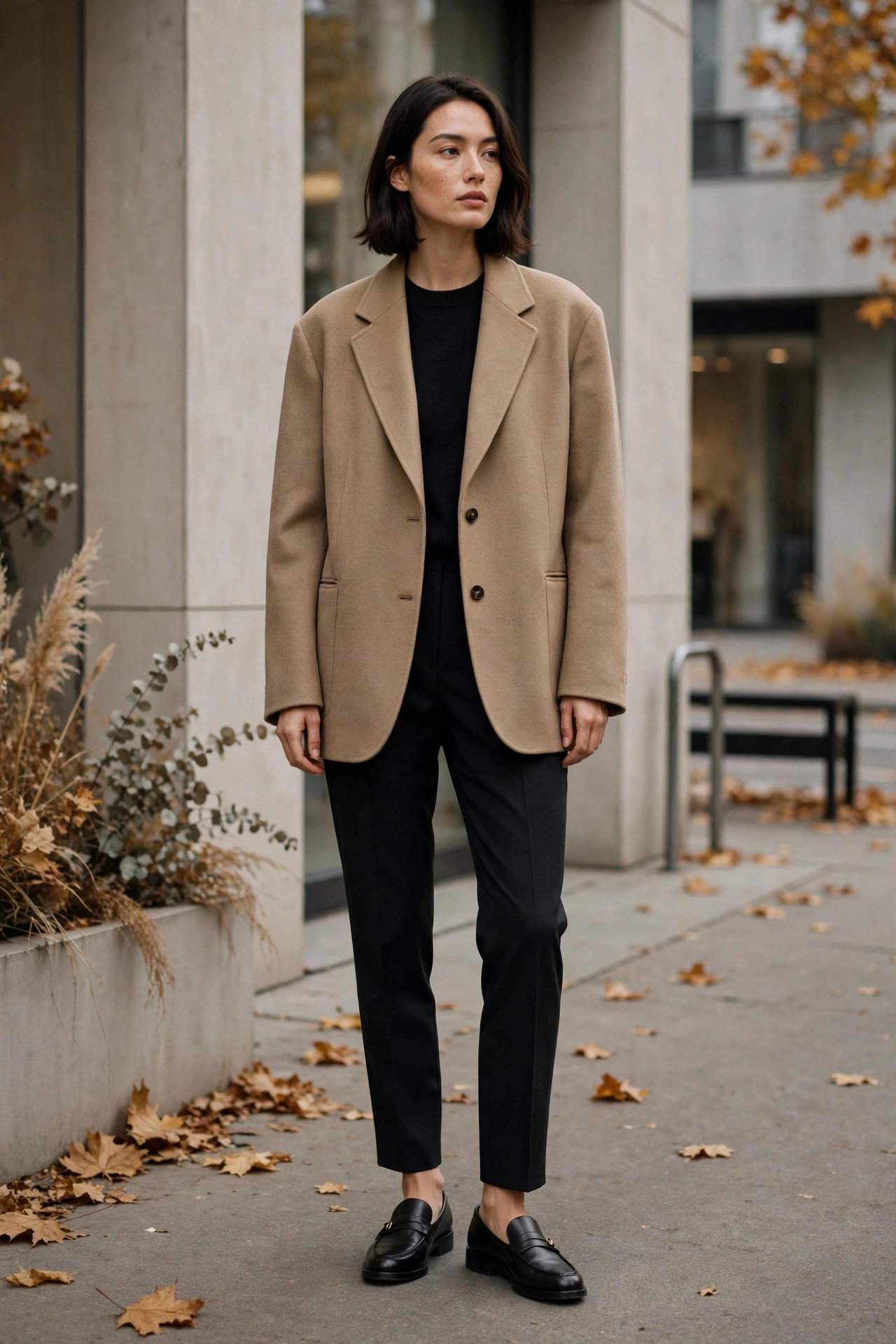Fall outfit: Boxy Blazer With Slim Trousers
