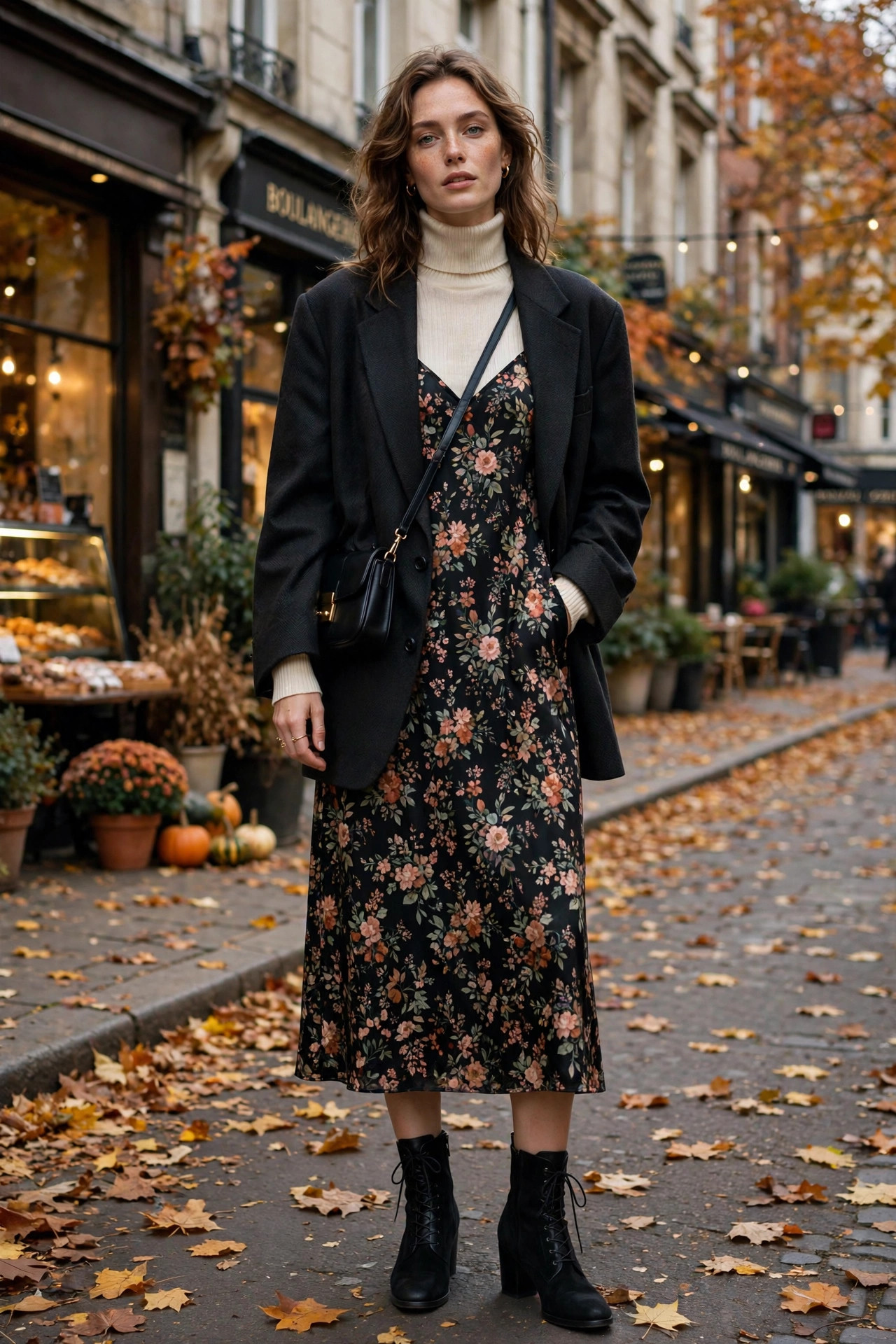 Fall outfit: Turtleneck Under Slip Dress With Oversized Blazer