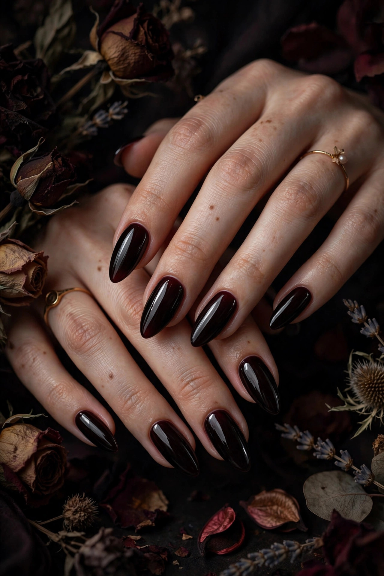 Goth nail design: Classic Black Cherry Gloss
