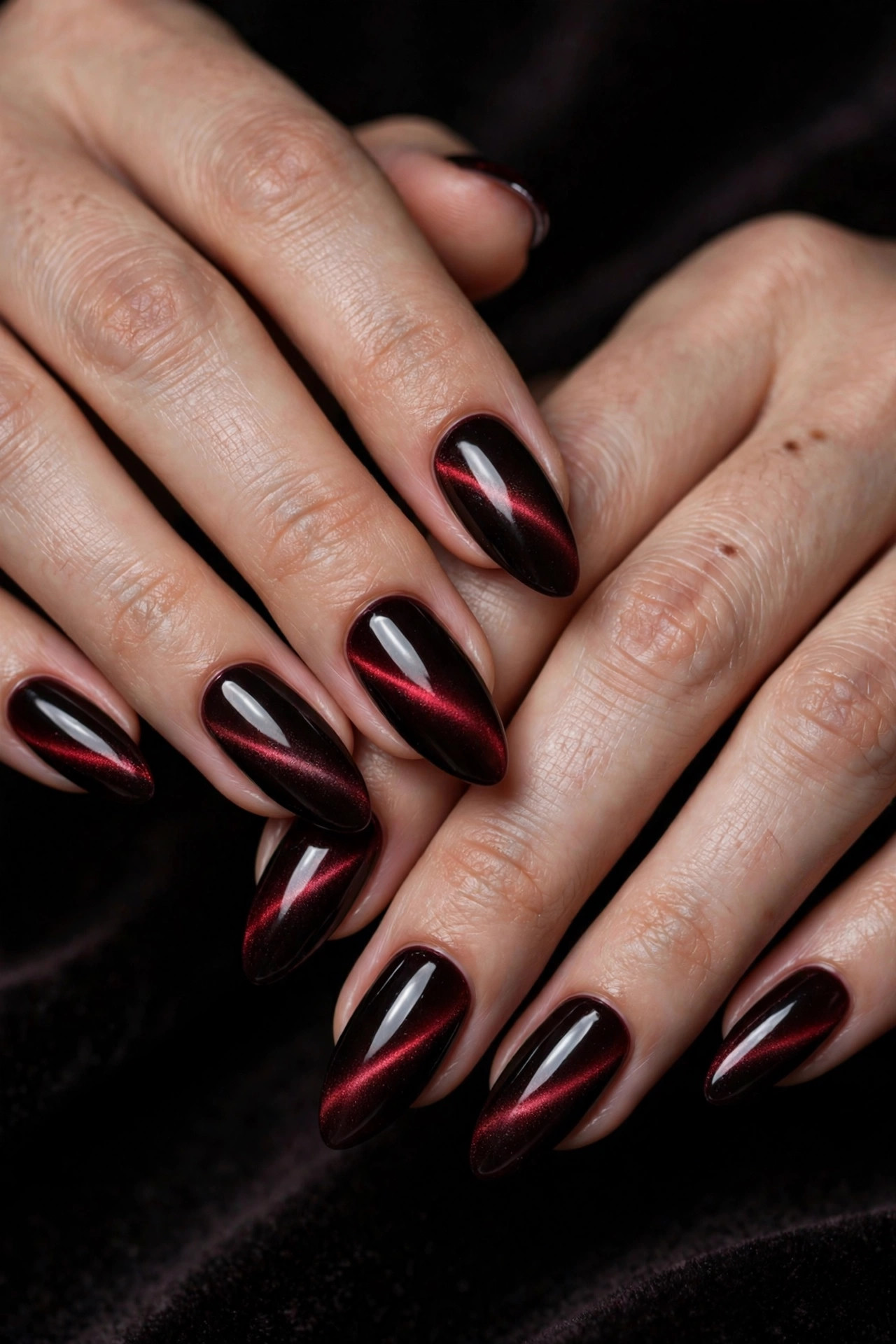 Goth nail design: Cat-Eye Black Cherry