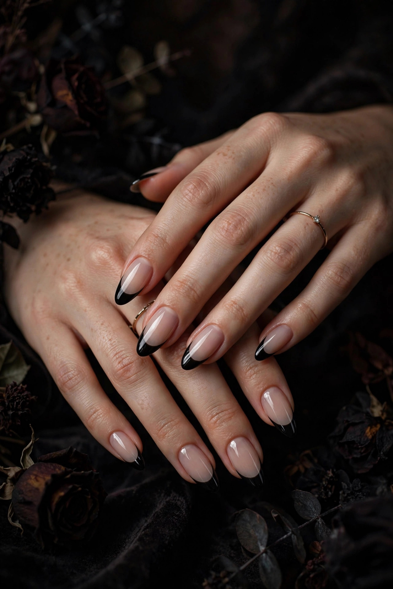 Goth nail design: Black French Tips