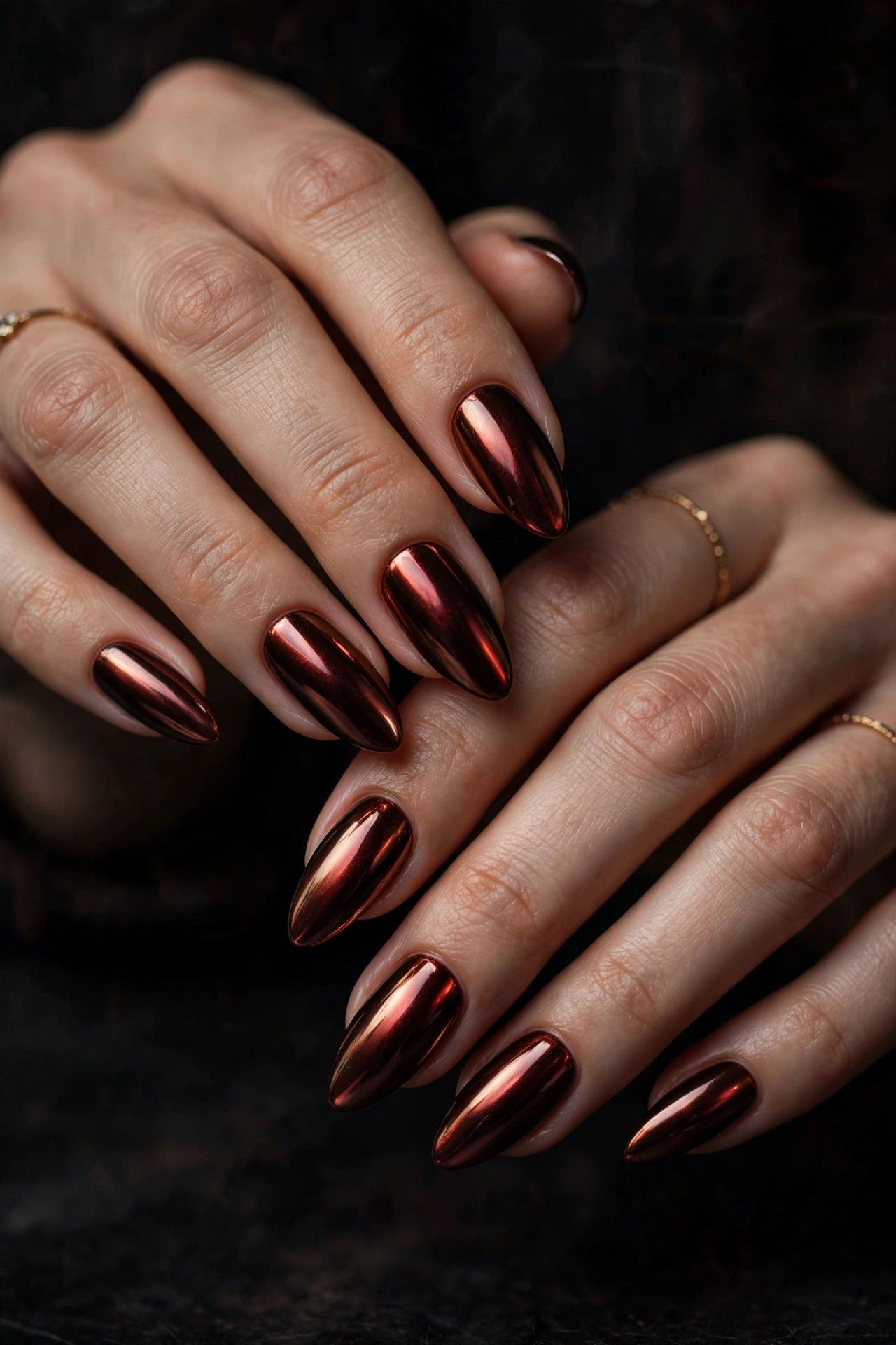 Goth nail design: Oxblood Chrome