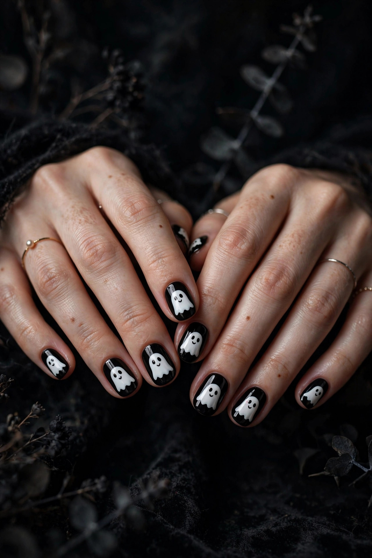 Halloween nail design: Ghost Faces