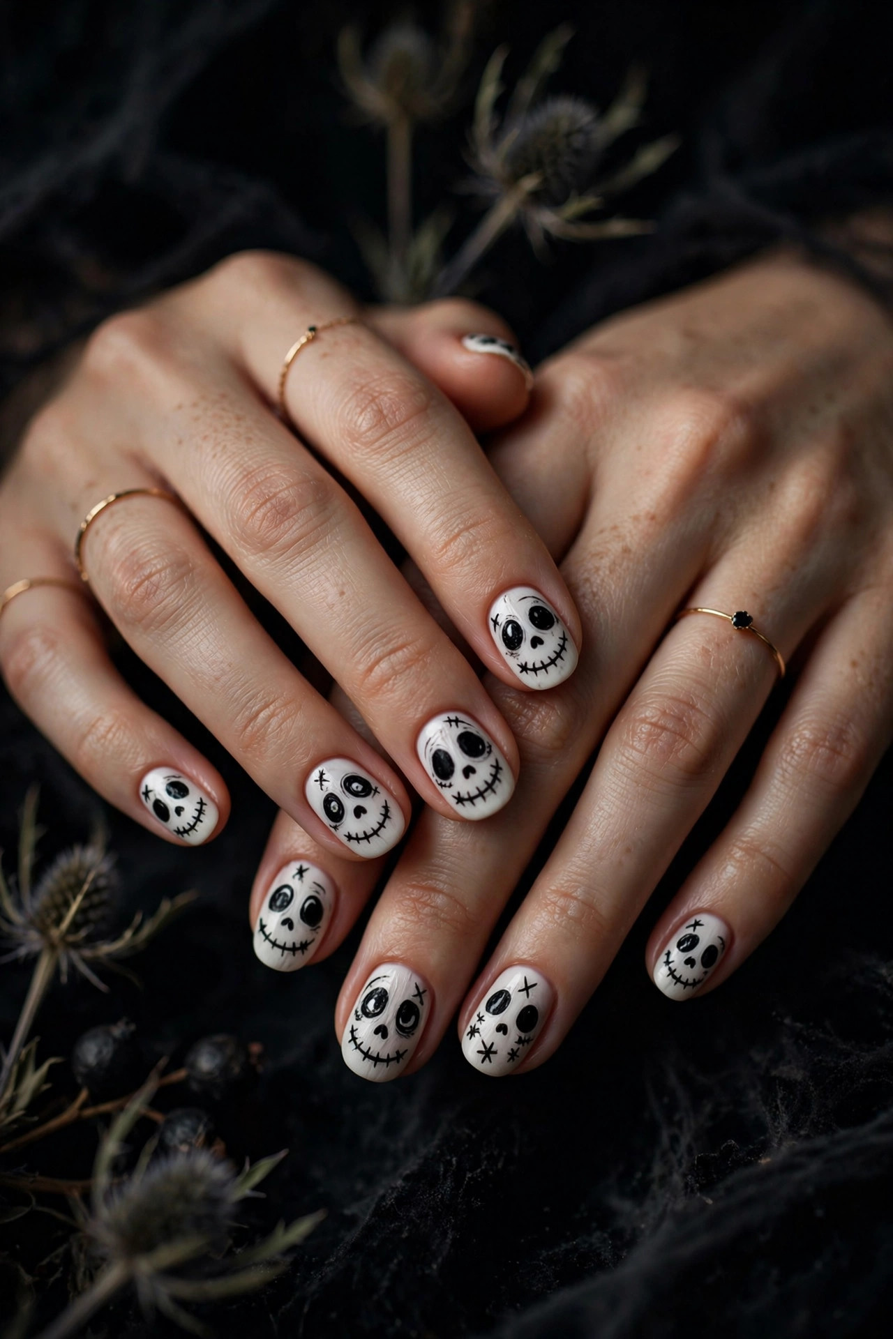 Halloween nail design: Skull Faces