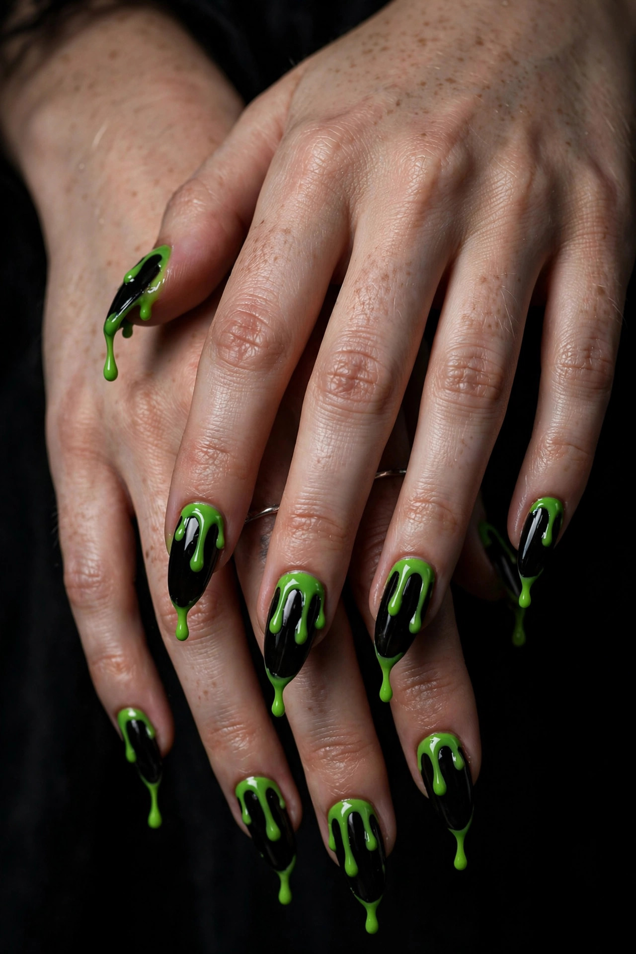 Halloween nail design: Slime Green Drip