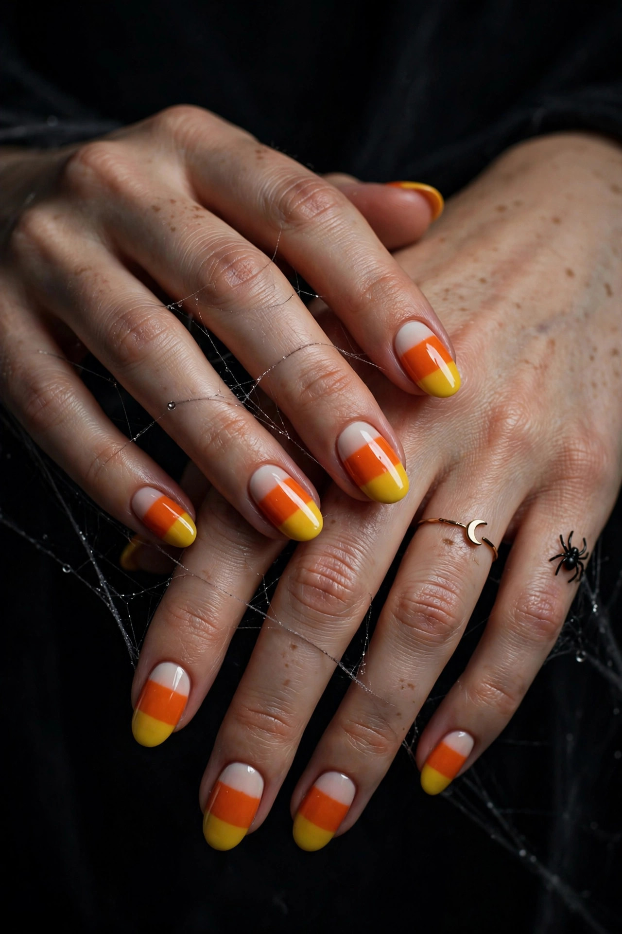 Halloween nail design: Candy Corn Tips