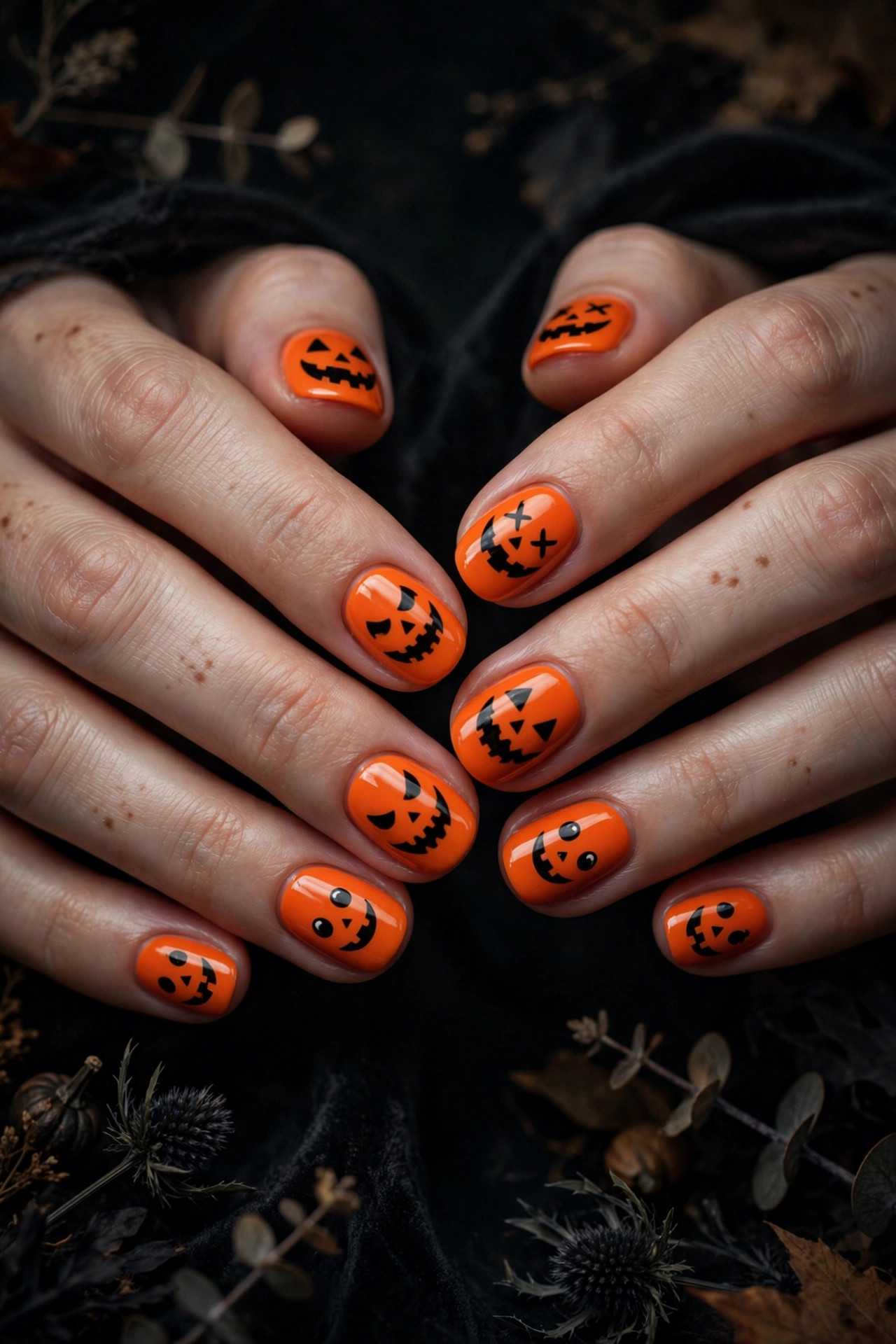 Halloween nail design: Pumpkin Faces