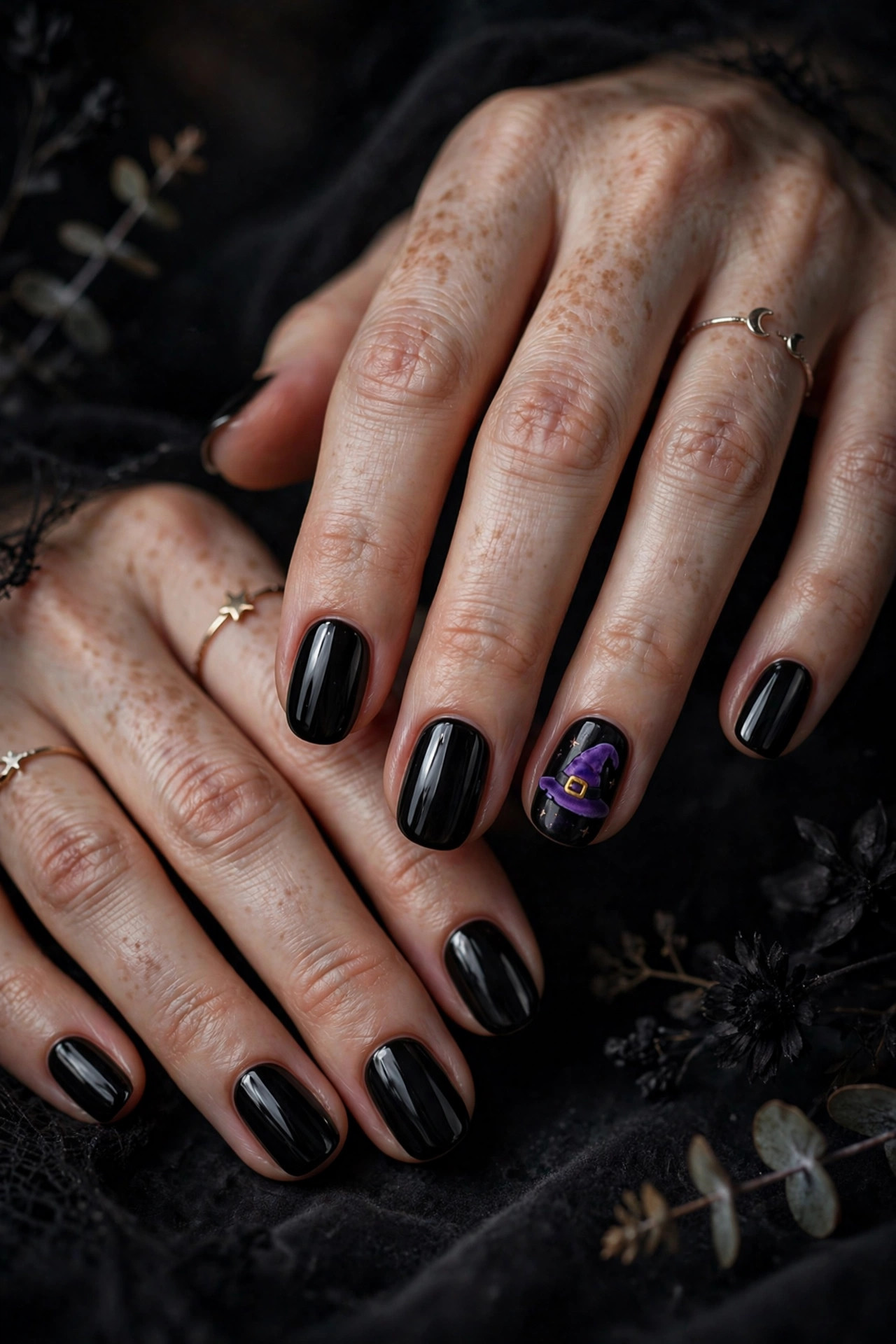 Halloween nail design: Witch Hat Accent