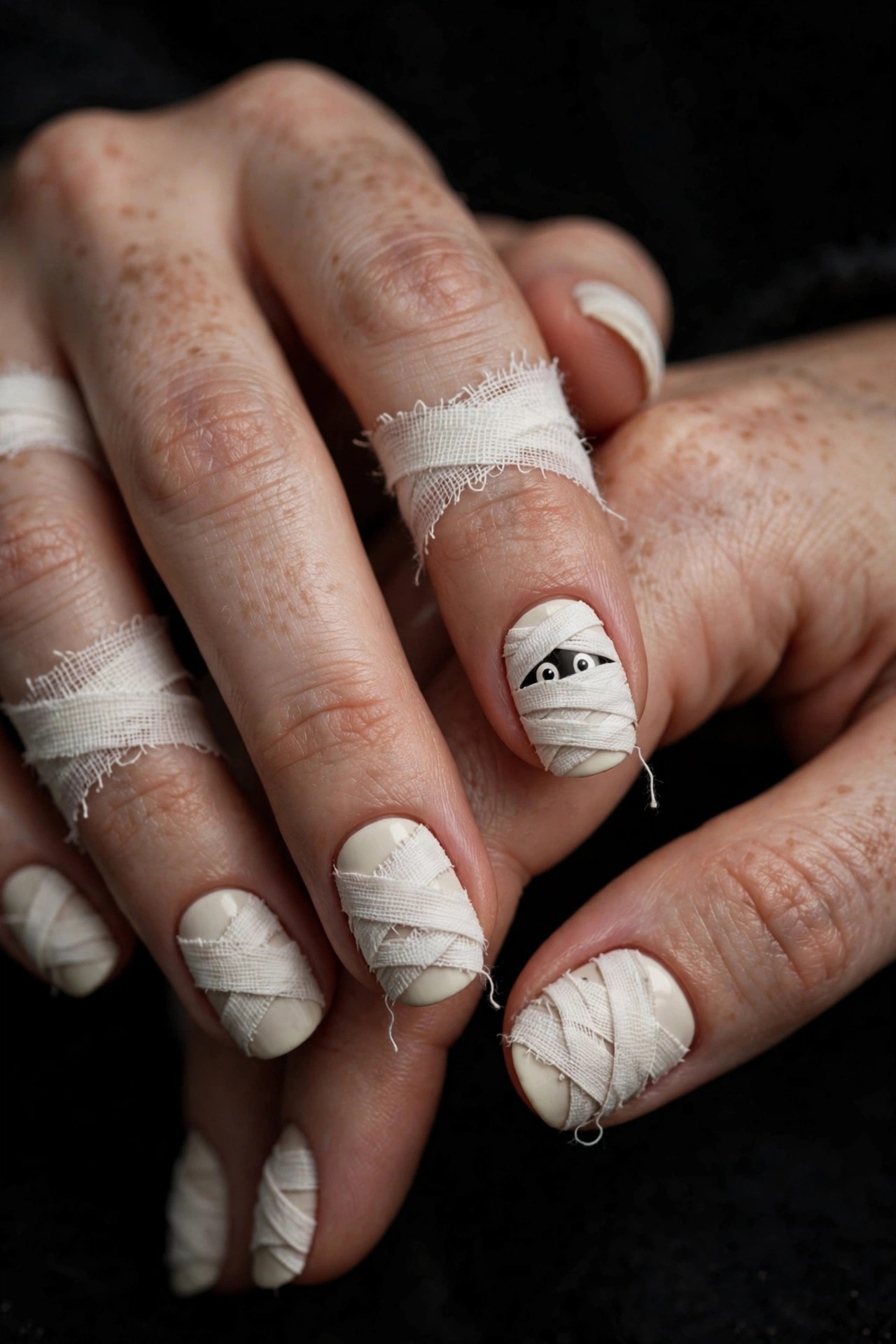 Halloween nail design: Mummy Wrap Stripes