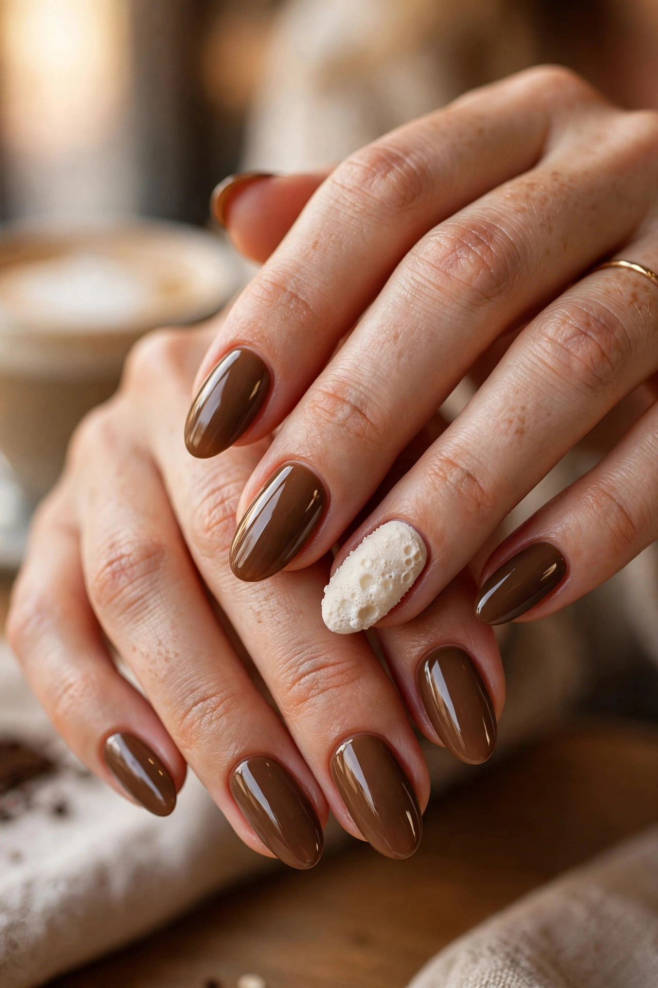 Latte nail design: Cappuccino Foam Texture