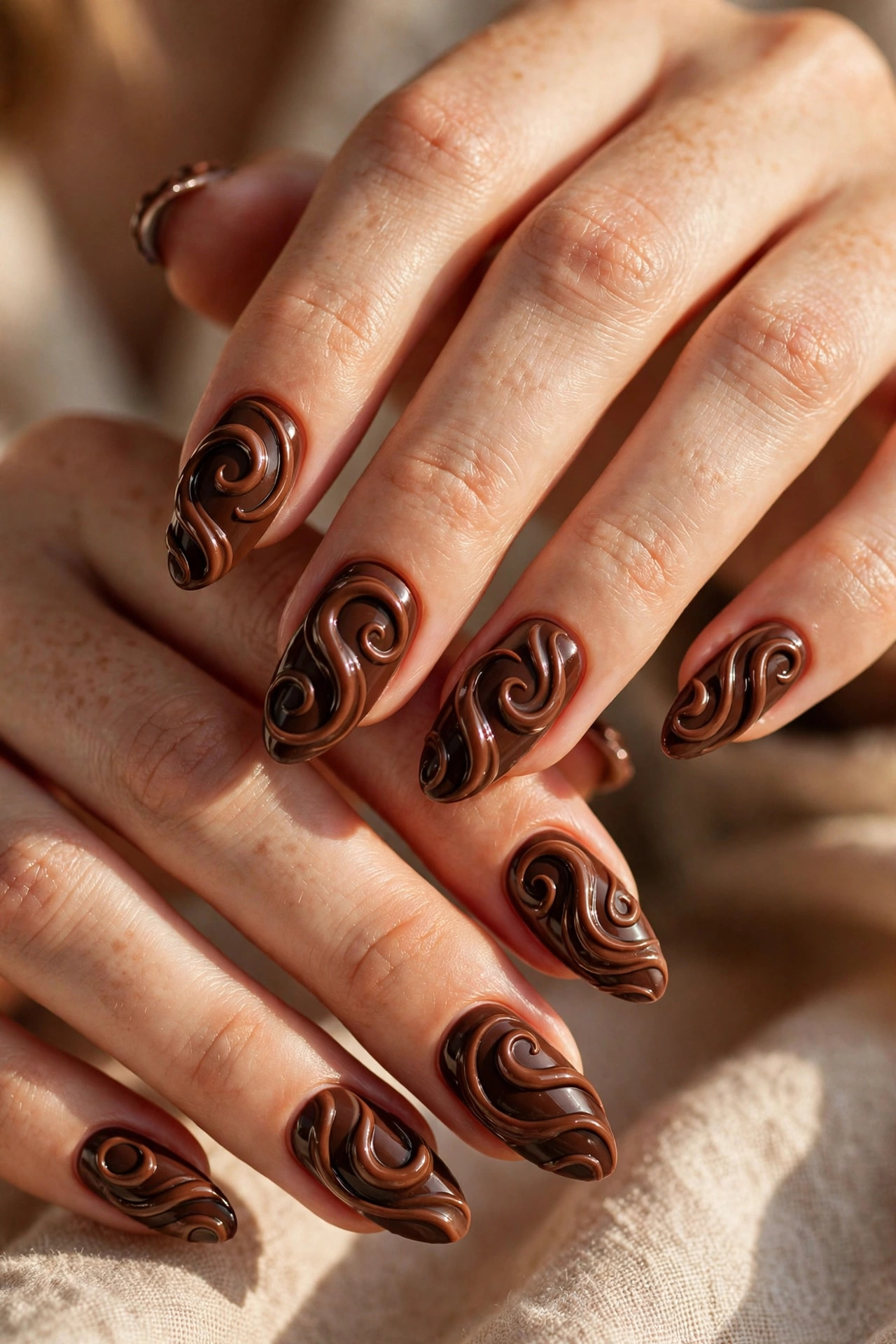 Latte nail design: Cocoa Swirl 3D