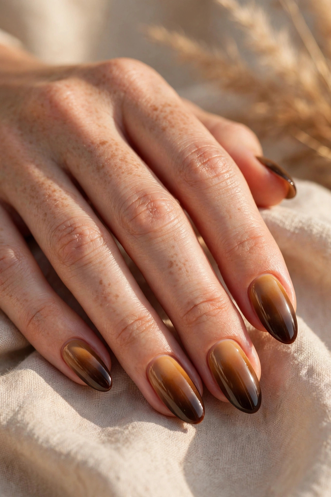 Latte nail design: Espresso to Caramel Ombre