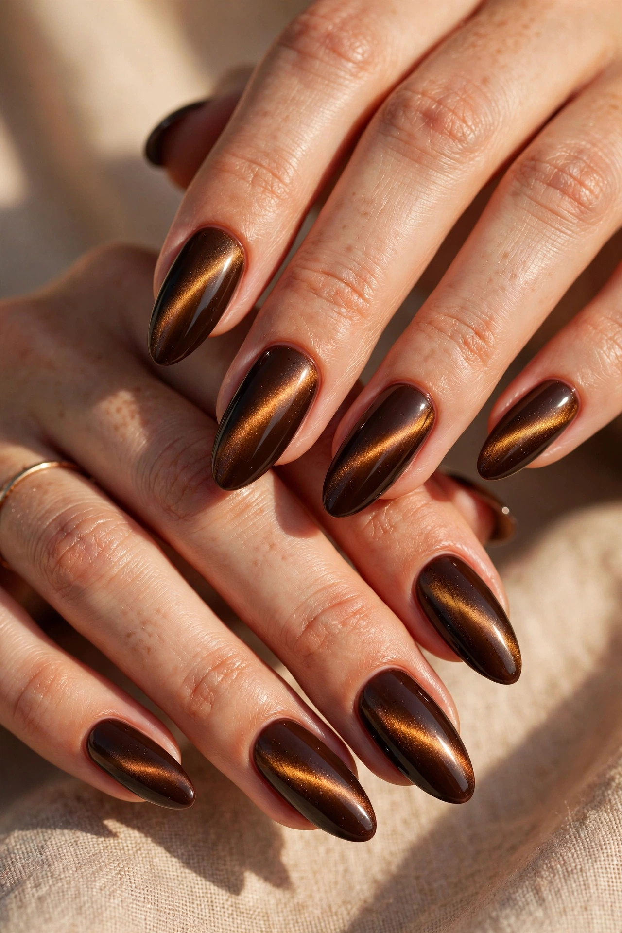 Latte nail design: Espresso Cat-Eye