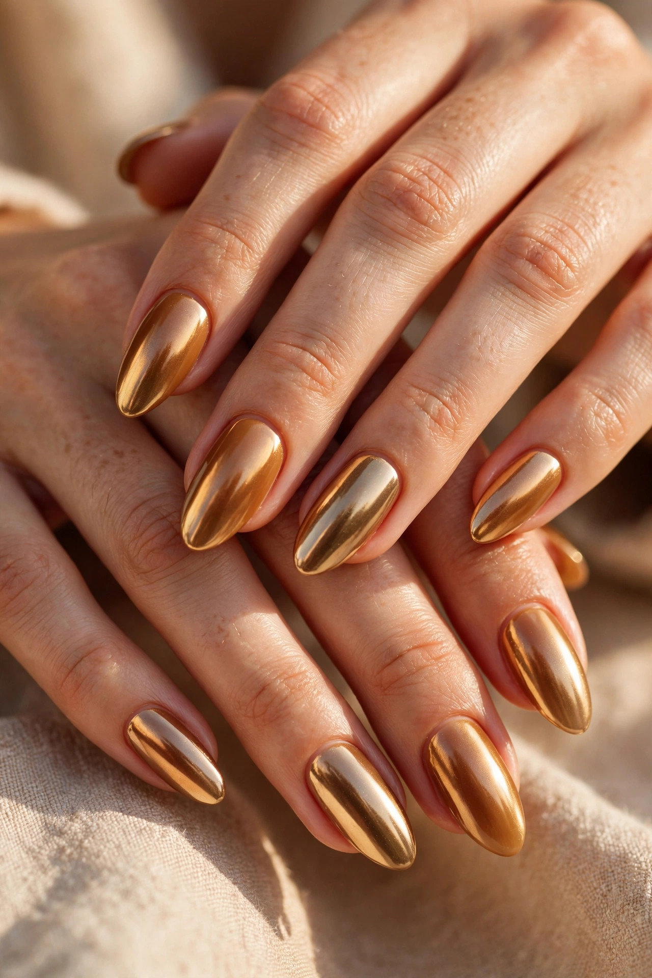 Latte nail design: Caramel Chrome