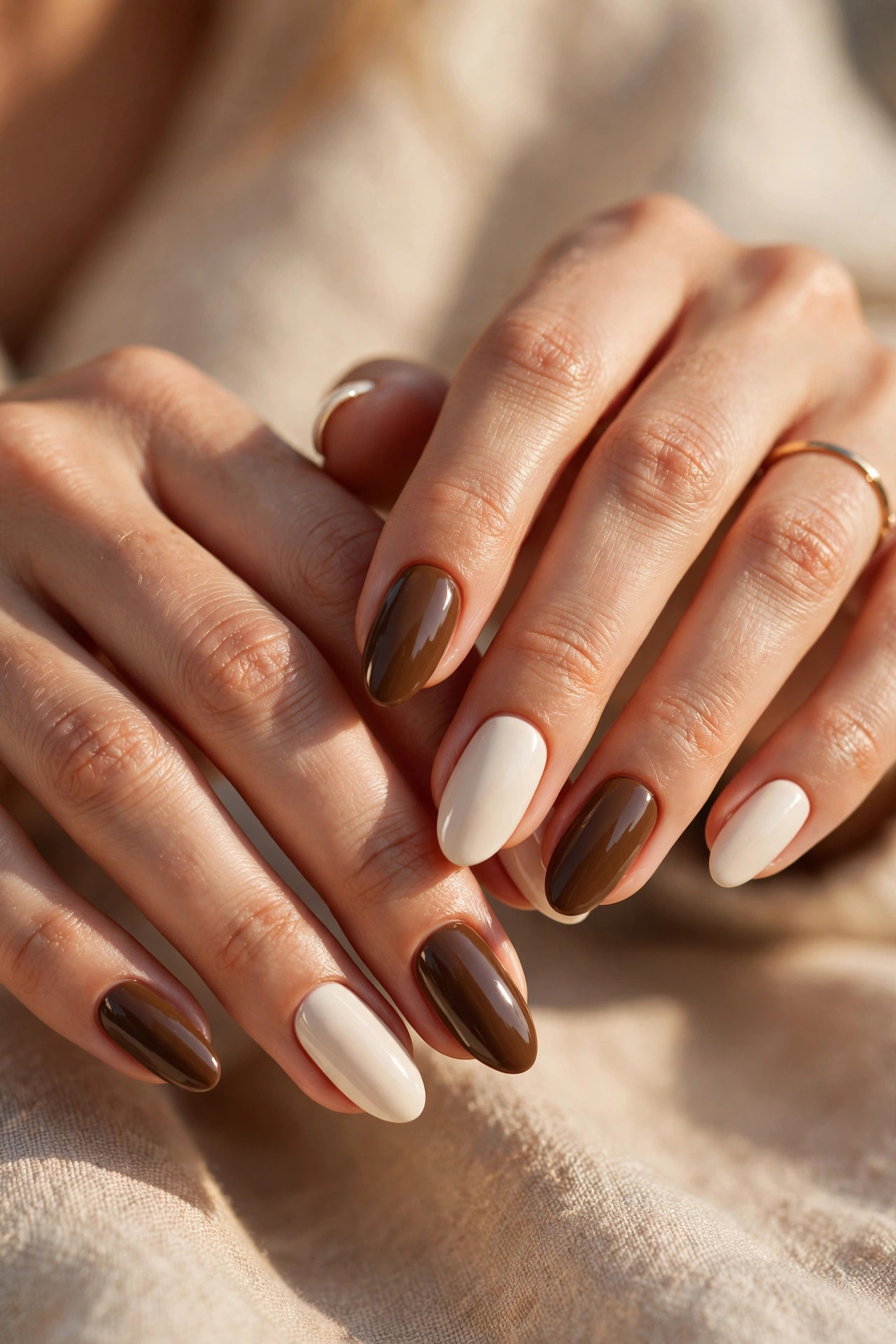 Latte nail design: Coffee and Cream Alternating