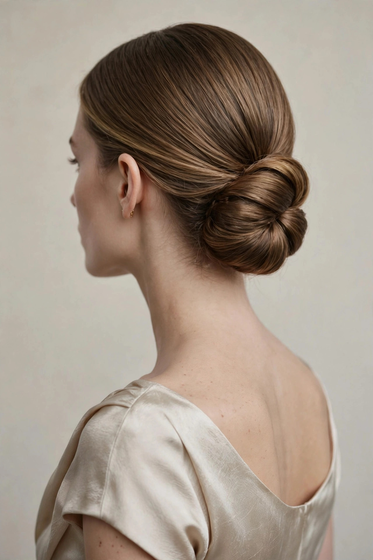Low chignon updo hairstyle